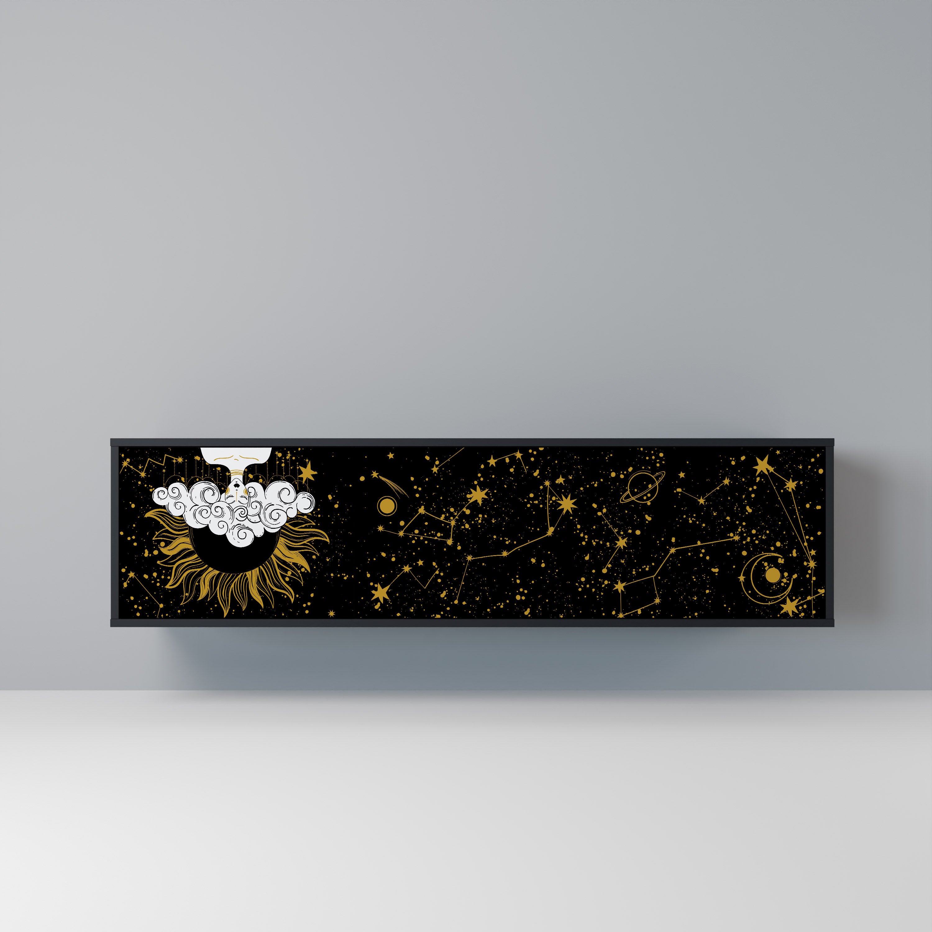Mueble de TV STELLAR CONSTELLATIONS de 3 puertas con acabado negro