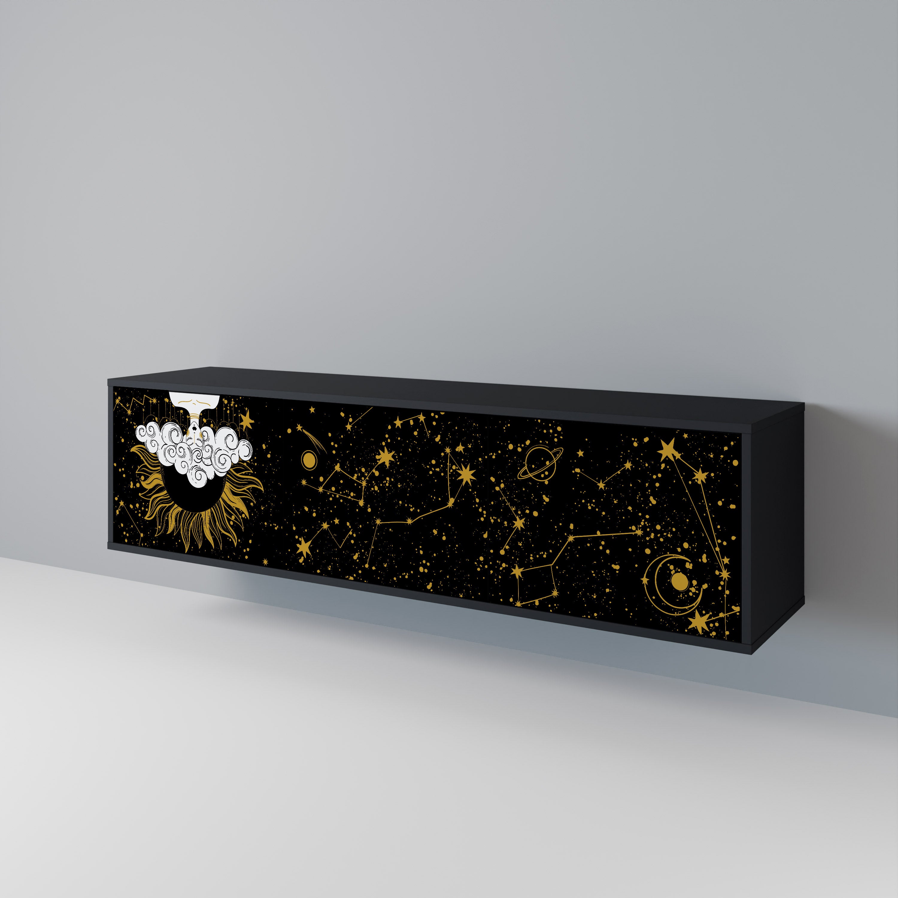Mueble de TV STELLAR CONSTELLATIONS de 3 puertas con acabado negro