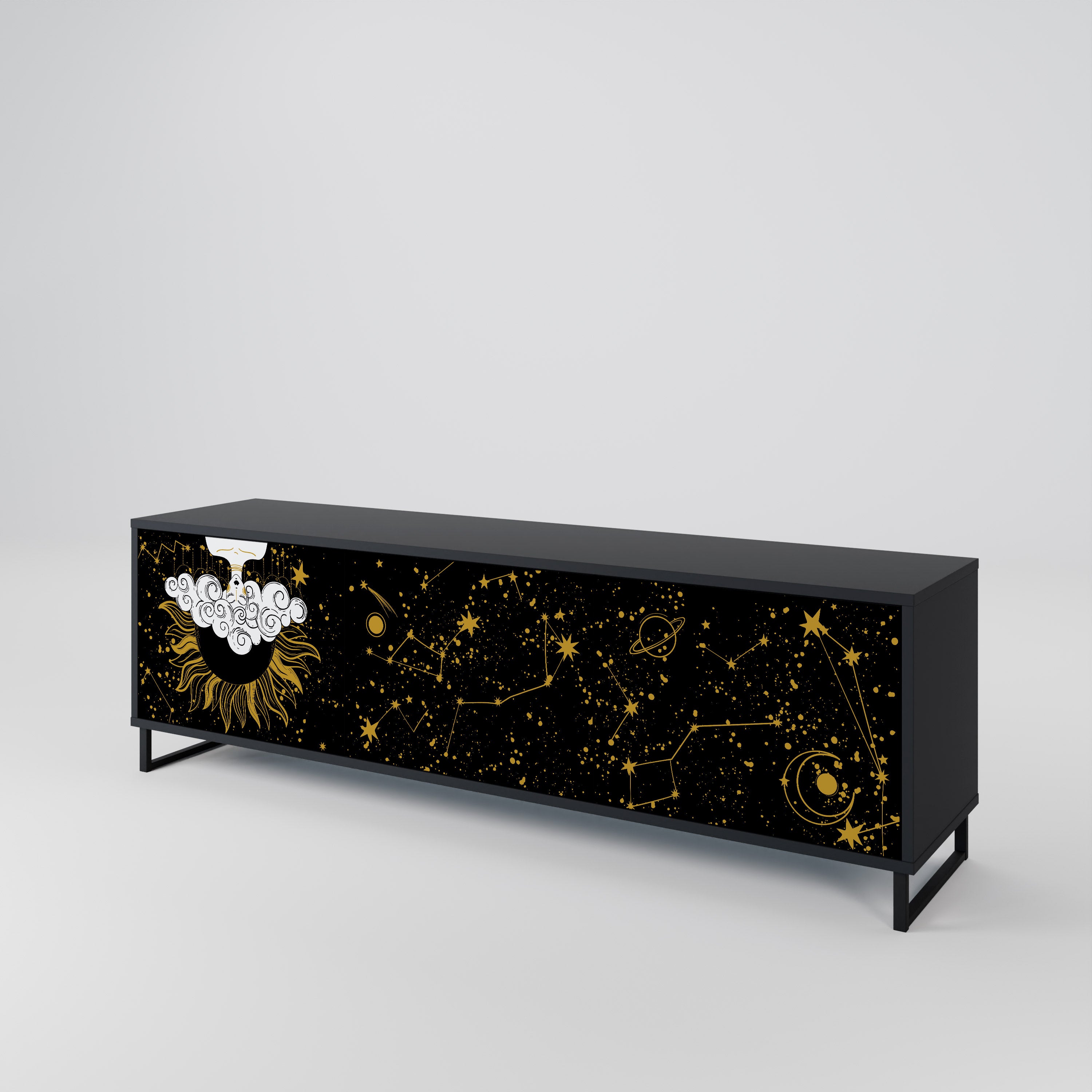 Mueble de TV STELLAR CONSTELLATIONS de 3 puertas con acabado negro