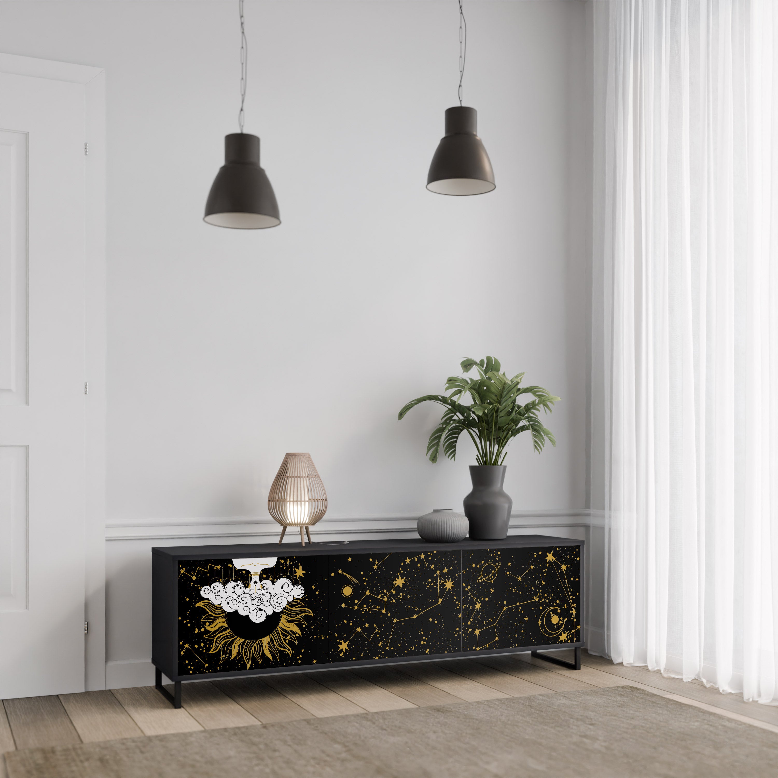 Mueble de TV STELLAR CONSTELLATIONS de 3 puertas con acabado negro