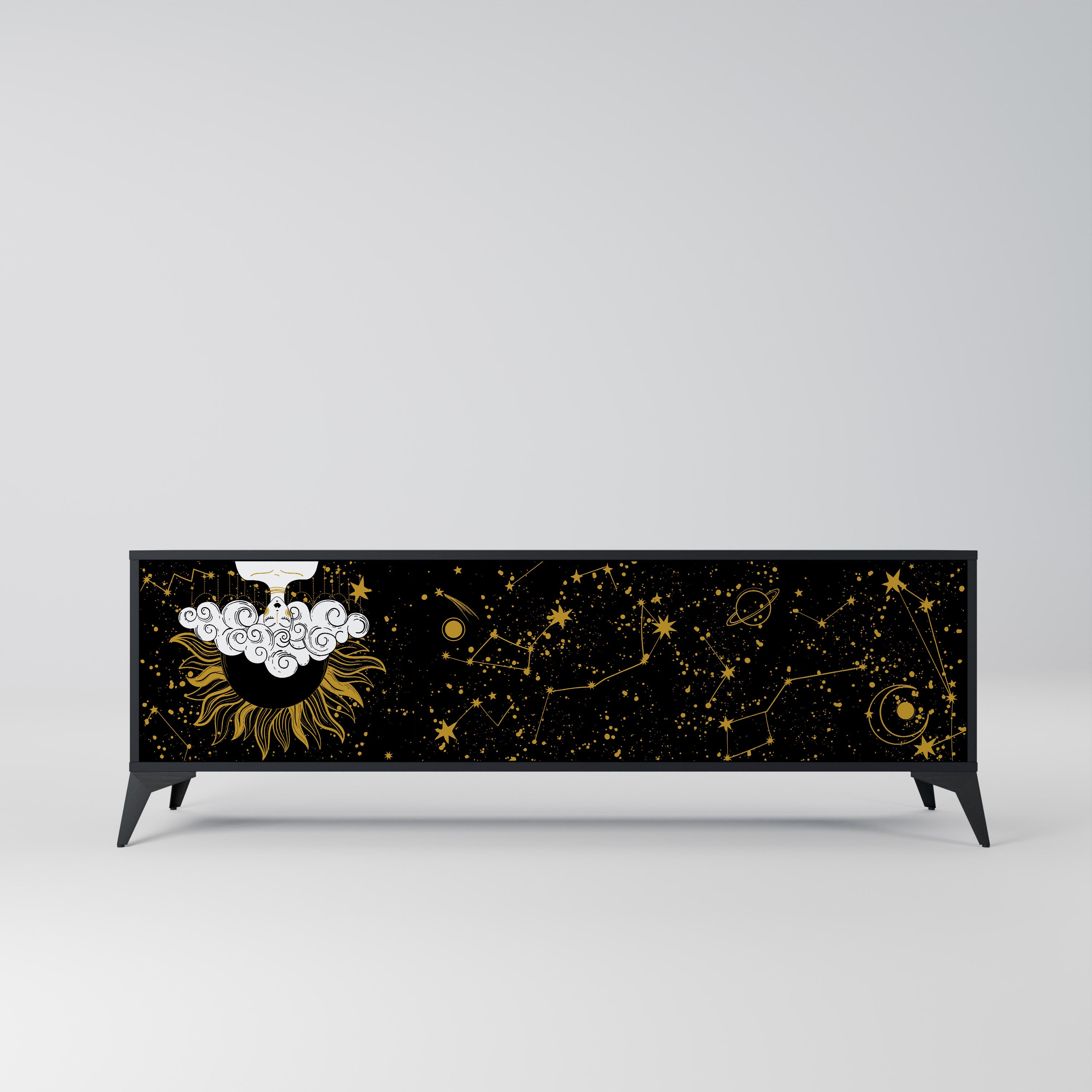 Mueble de TV STELLAR CONSTELLATIONS de 3 puertas con acabado negro