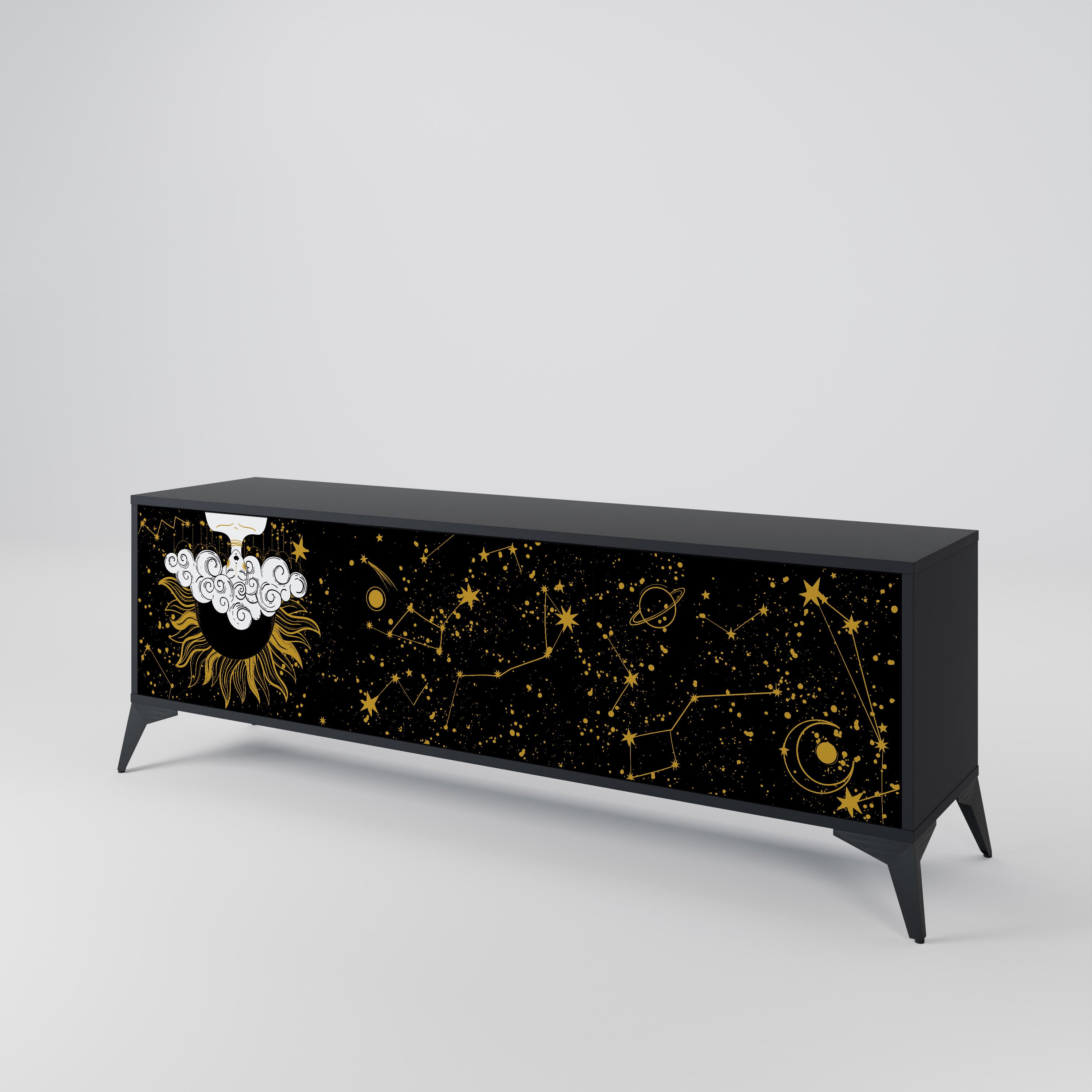 Mueble de TV STELLAR CONSTELLATIONS de 3 puertas con acabado negro