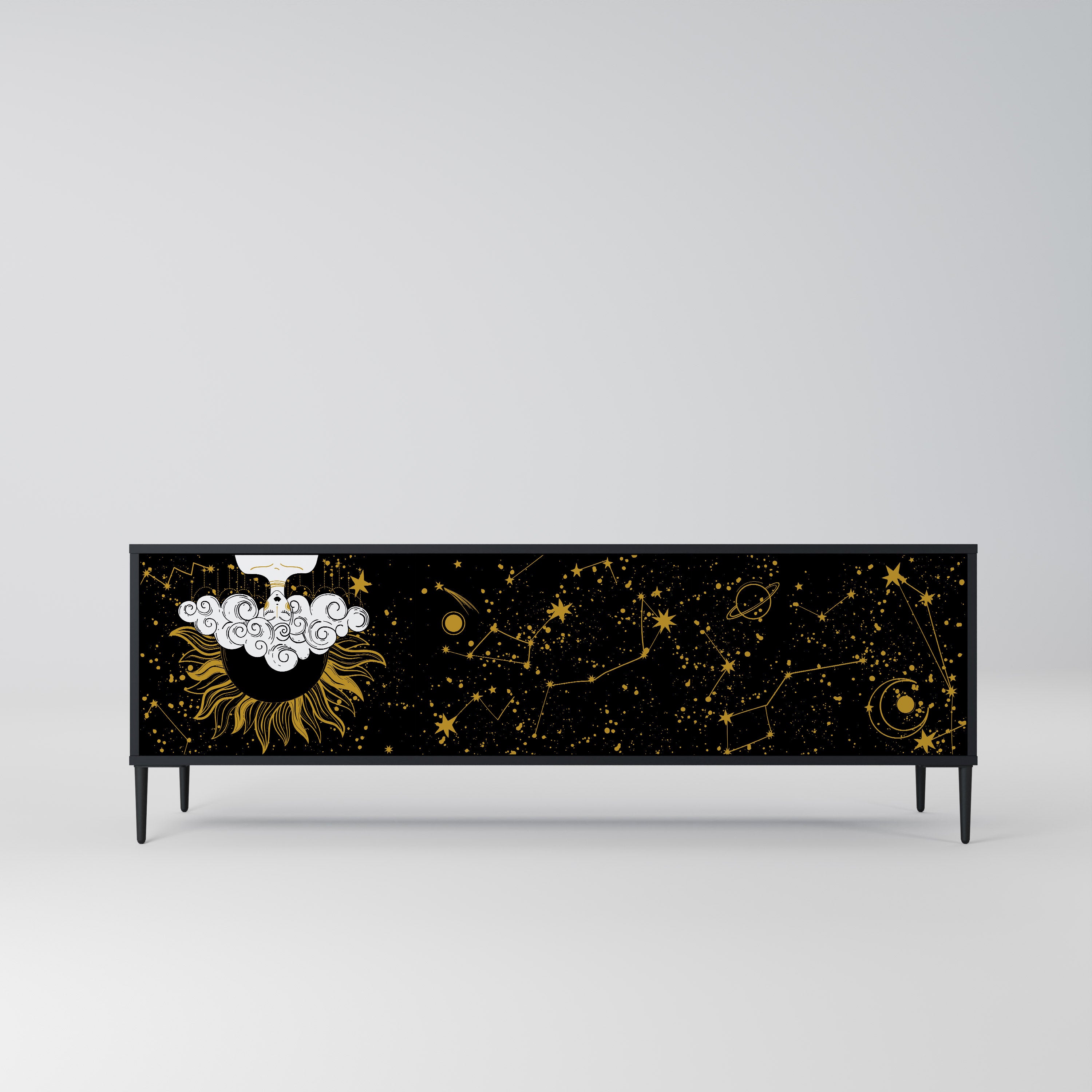 Mueble de TV STELLAR CONSTELLATIONS de 3 puertas con acabado negro