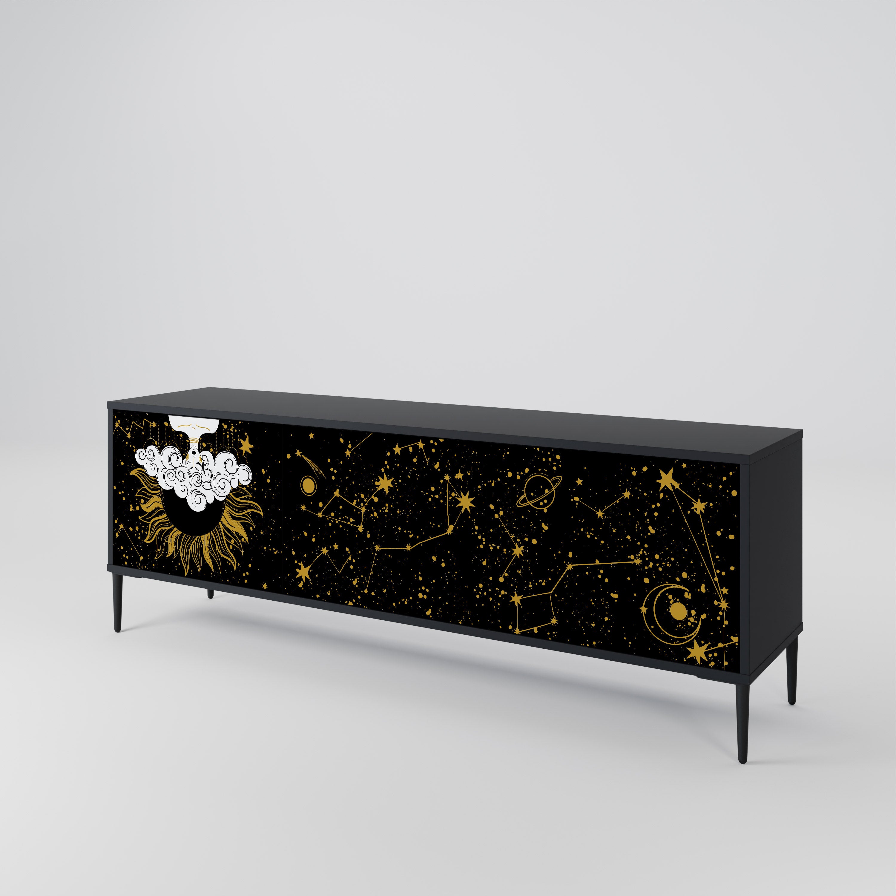Mueble de TV STELLAR CONSTELLATIONS de 3 puertas con acabado negro