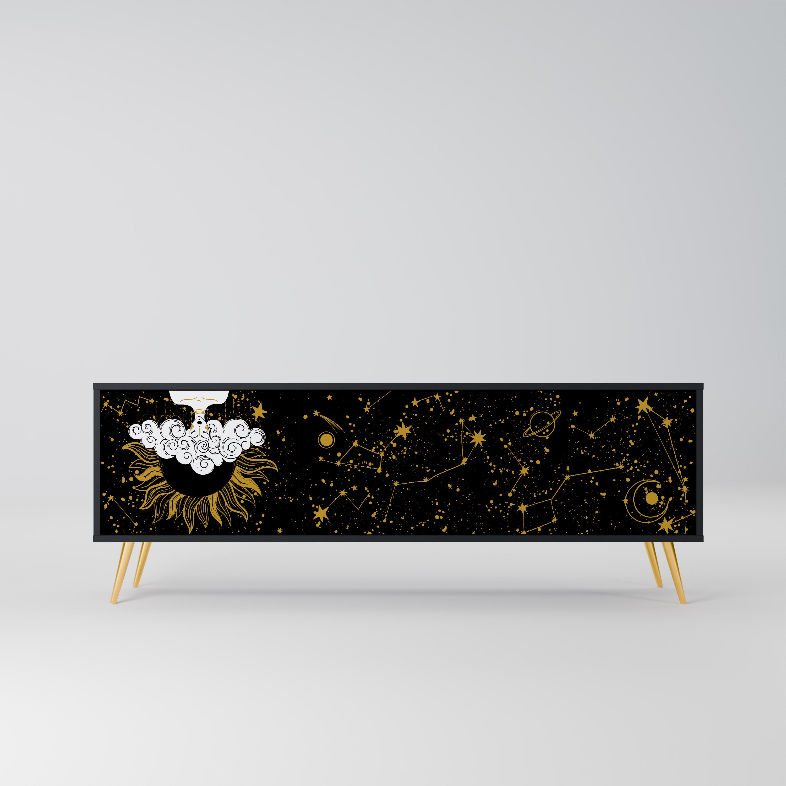 Mueble de TV STELLAR CONSTELLATIONS de 3 puertas con acabado negro