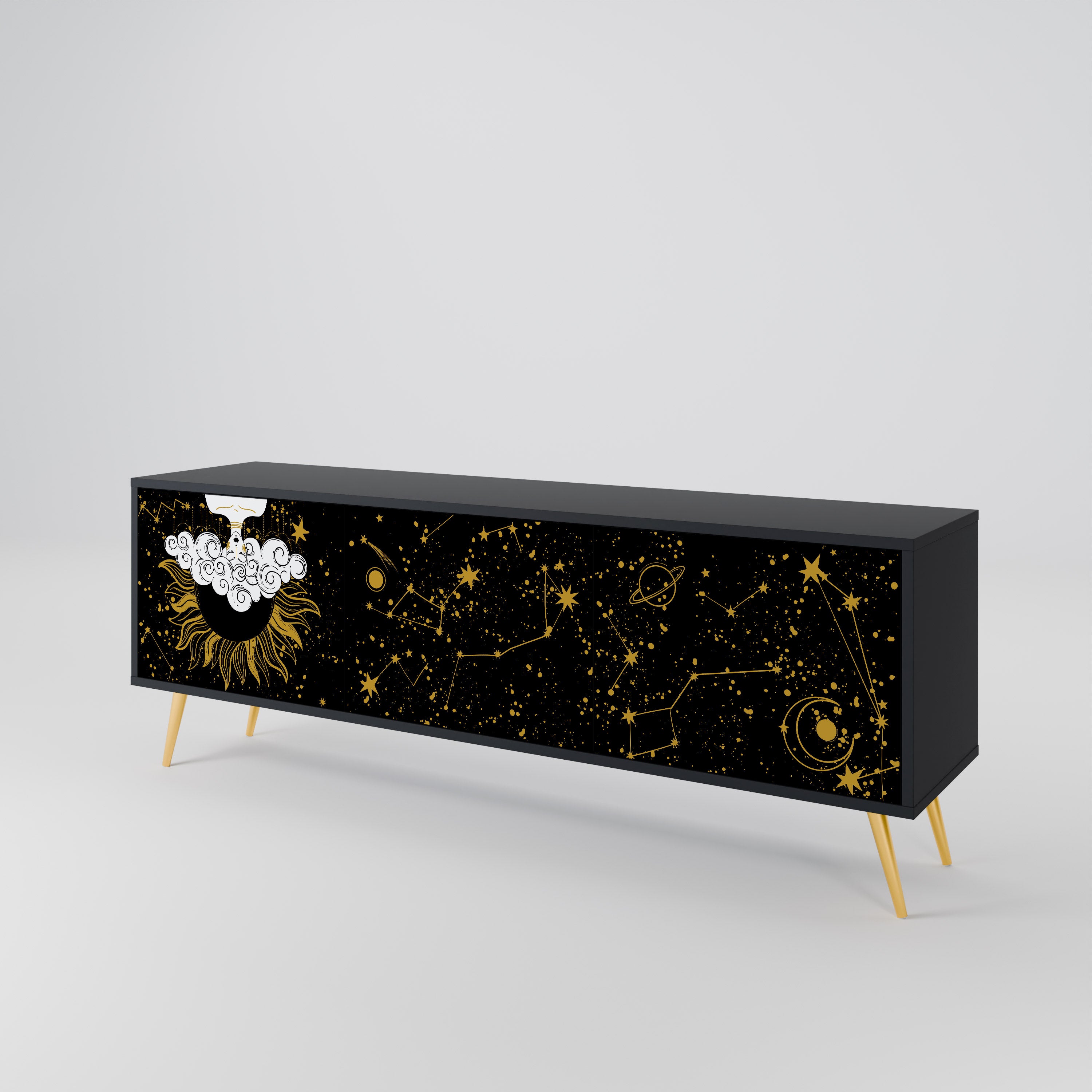 Mueble de TV STELLAR CONSTELLATIONS de 3 puertas con acabado negro