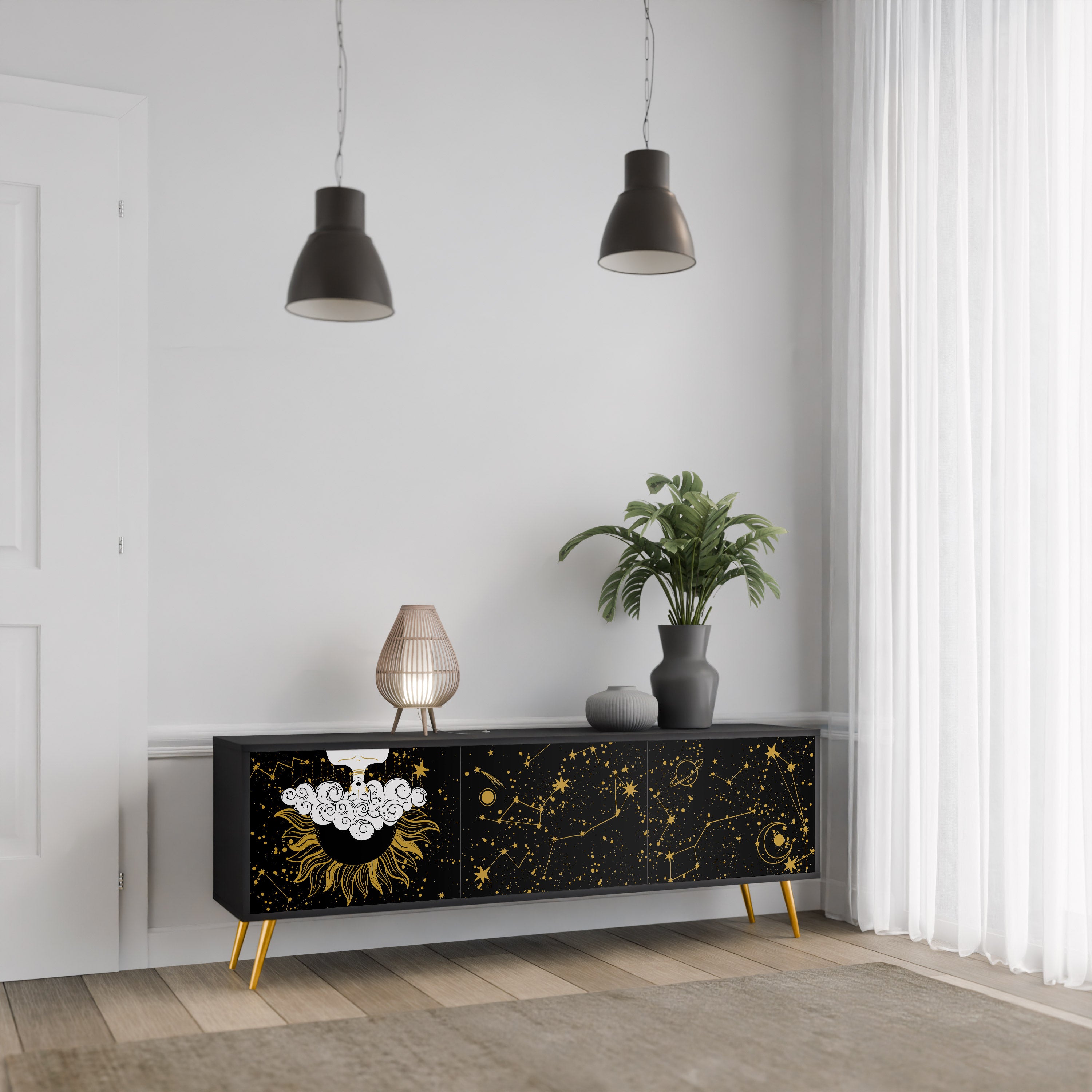 Mueble de TV STELLAR CONSTELLATIONS de 3 puertas con acabado negro