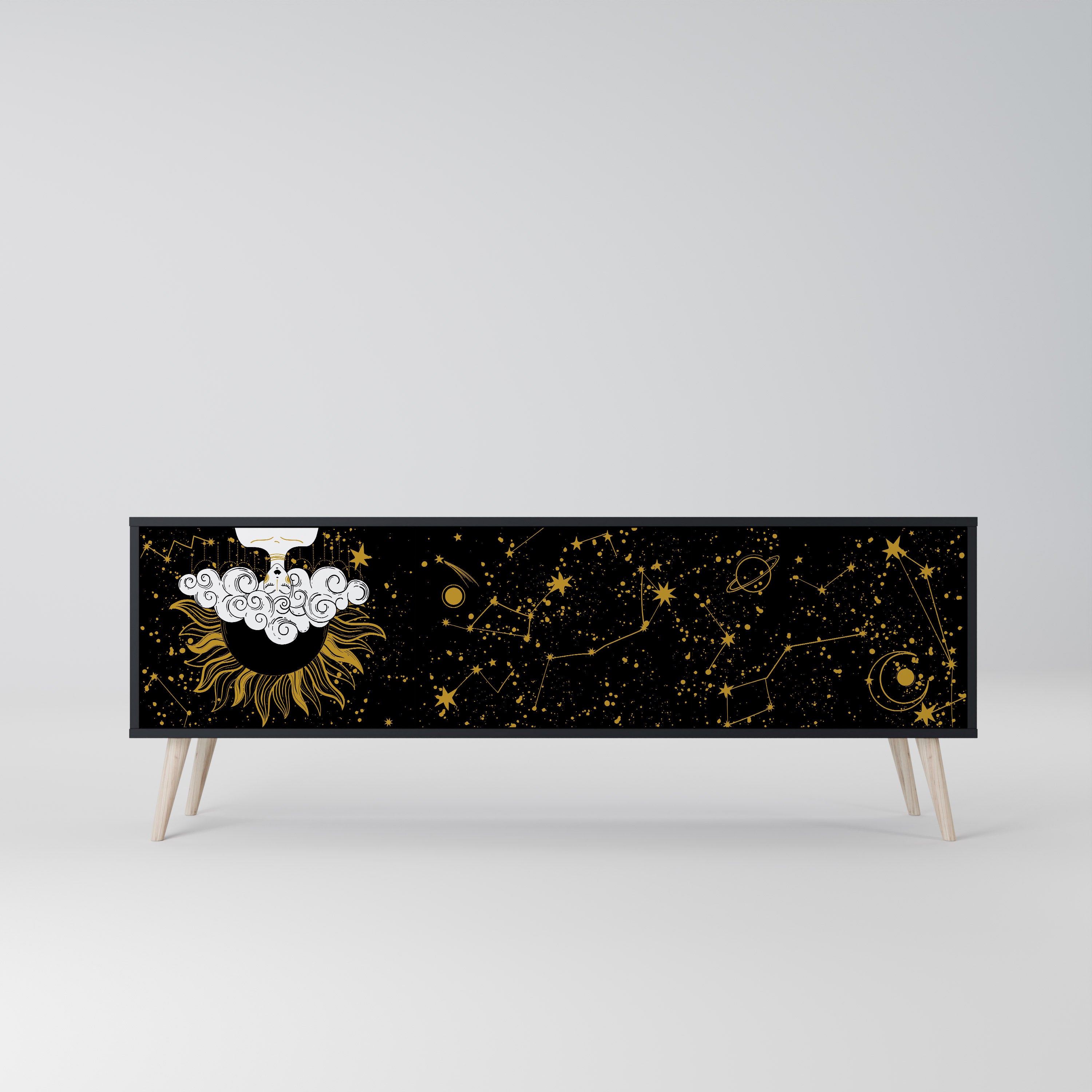 Mueble de TV STELLAR CONSTELLATIONS de 3 puertas con acabado negro
