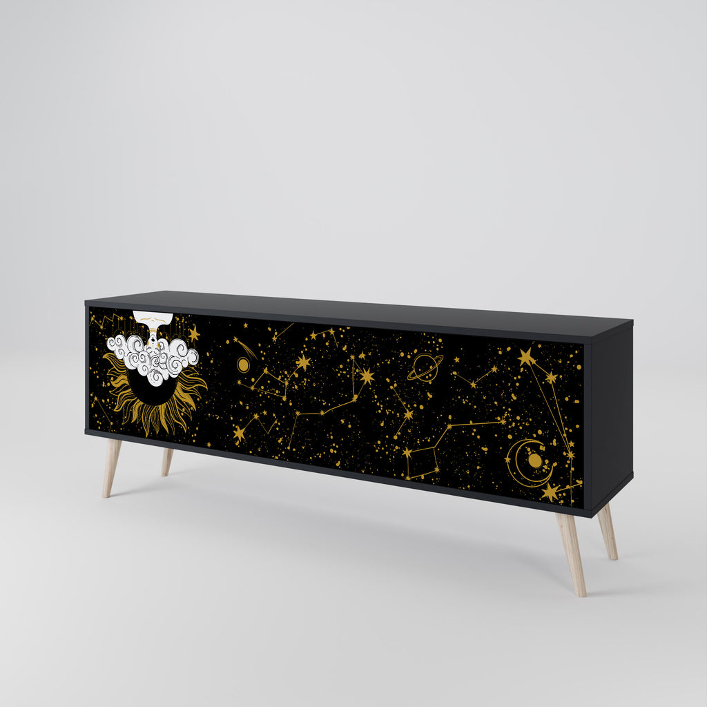 Mueble de TV STELLAR CONSTELLATIONS de 3 puertas con acabado negro