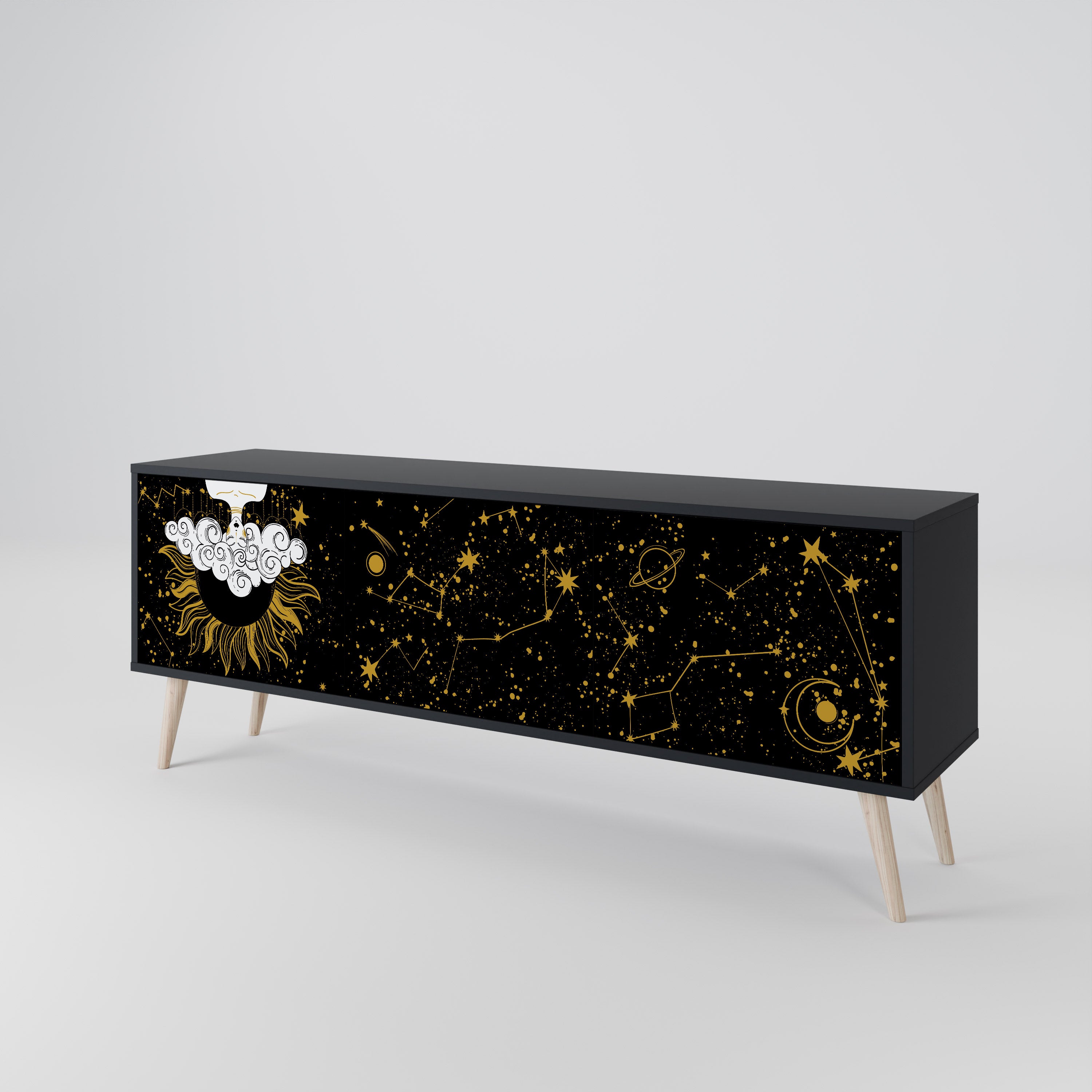 Mueble de TV STELLAR CONSTELLATIONS de 3 puertas con acabado negro