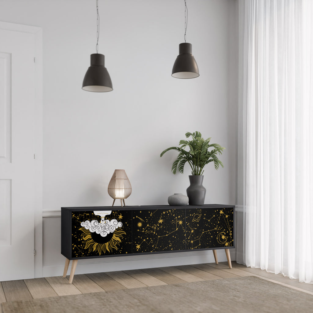 Mueble de TV STELLAR CONSTELLATIONS de 3 puertas con acabado negro