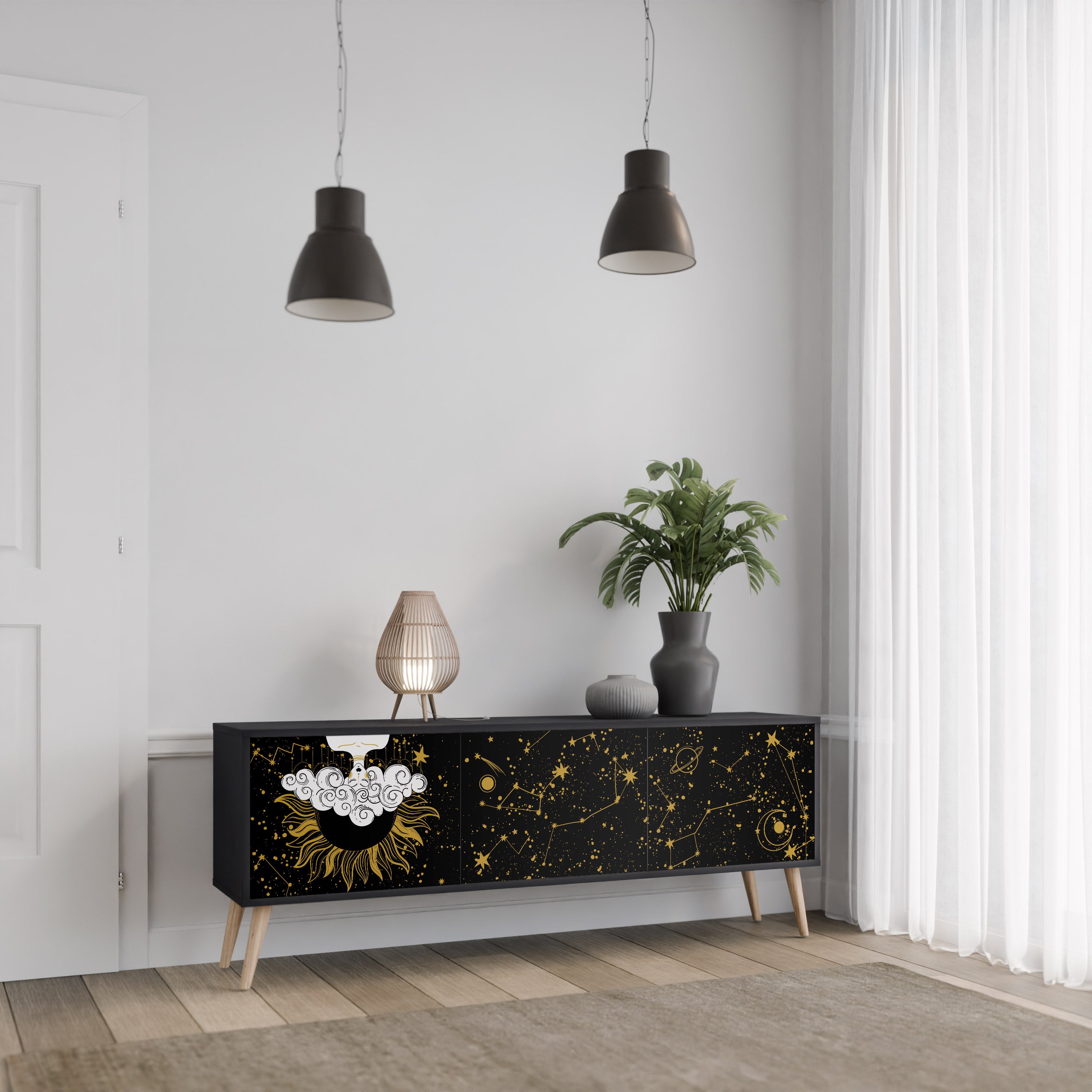 Mueble de TV STELLAR CONSTELLATIONS de 3 puertas con acabado negro