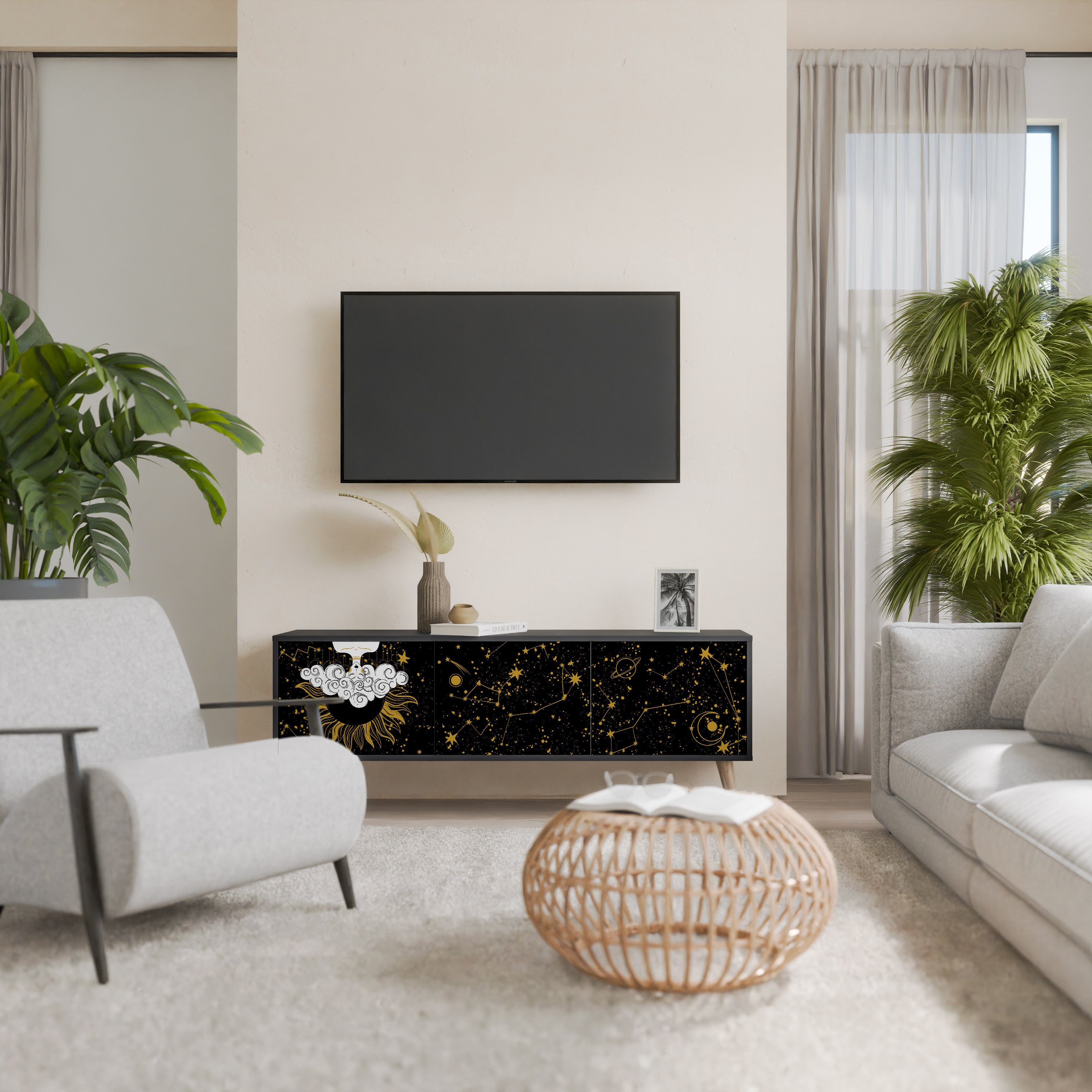 Mueble de TV STELLAR CONSTELLATIONS de 3 puertas con acabado negro