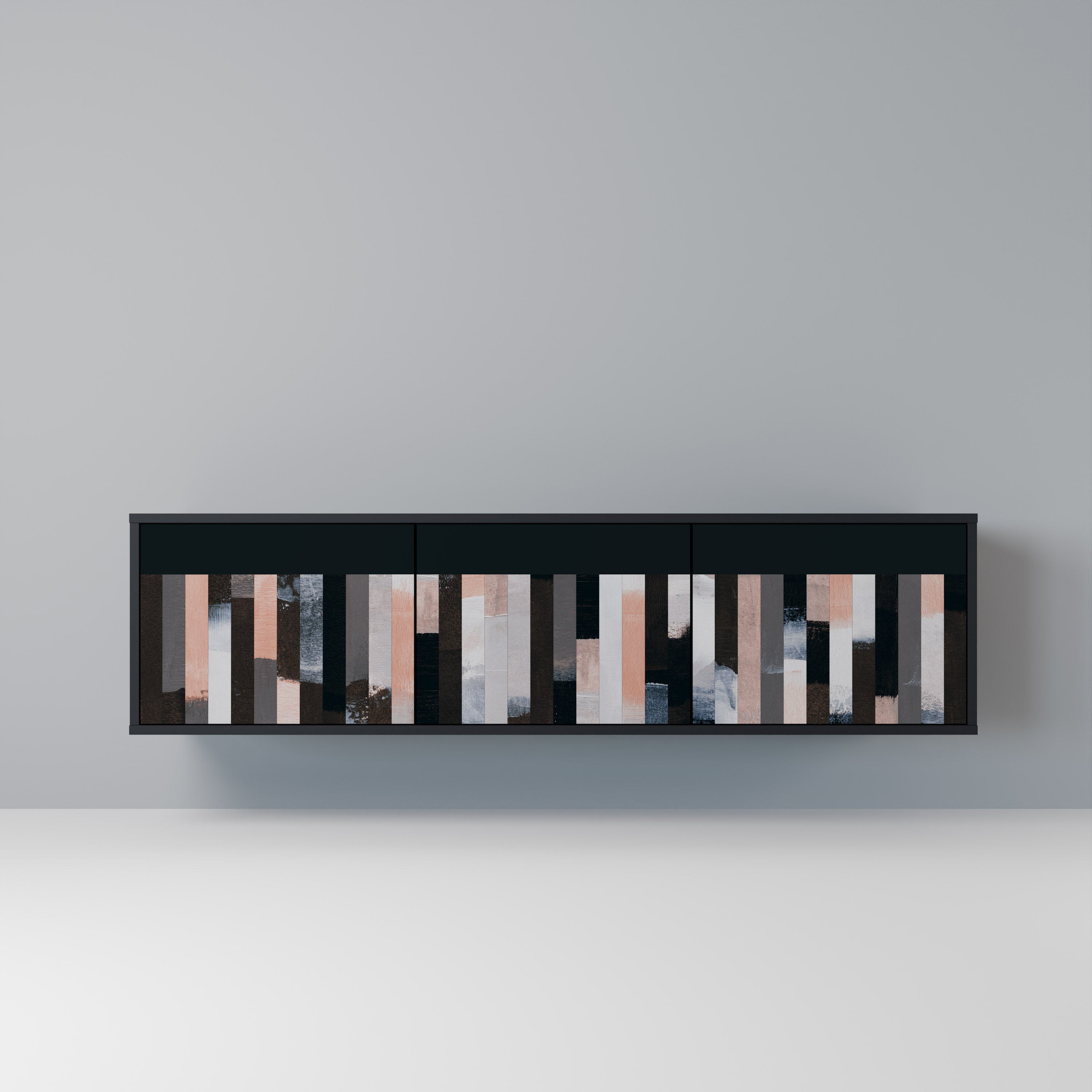 COLLAGE DE RECTÁNGULOS Mueble de TV de 3 puertas en acabado negro