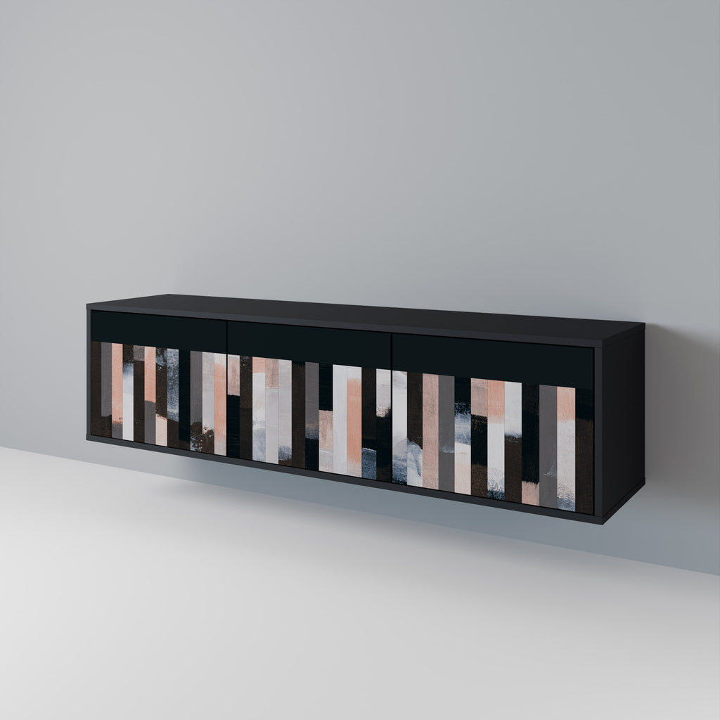 COLLAGE DE RECTÁNGULOS Mueble de TV de 3 puertas en acabado negro