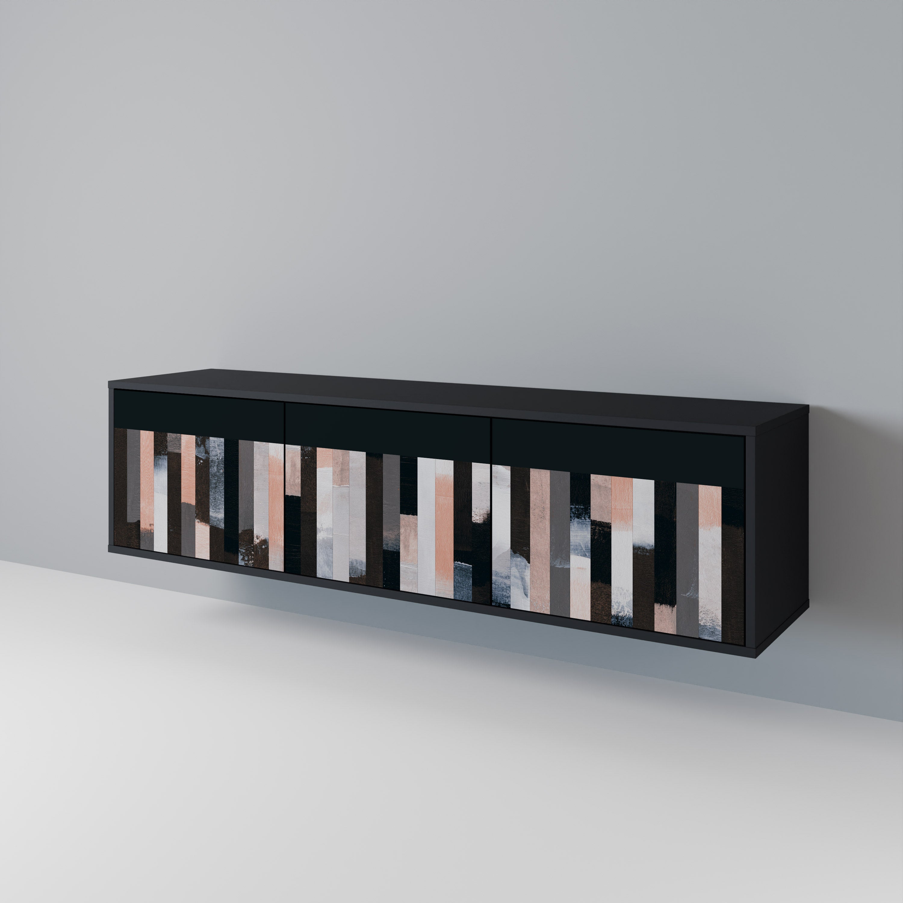 COLLAGE DE RECTÁNGULOS Mueble de TV de 3 puertas en acabado negro