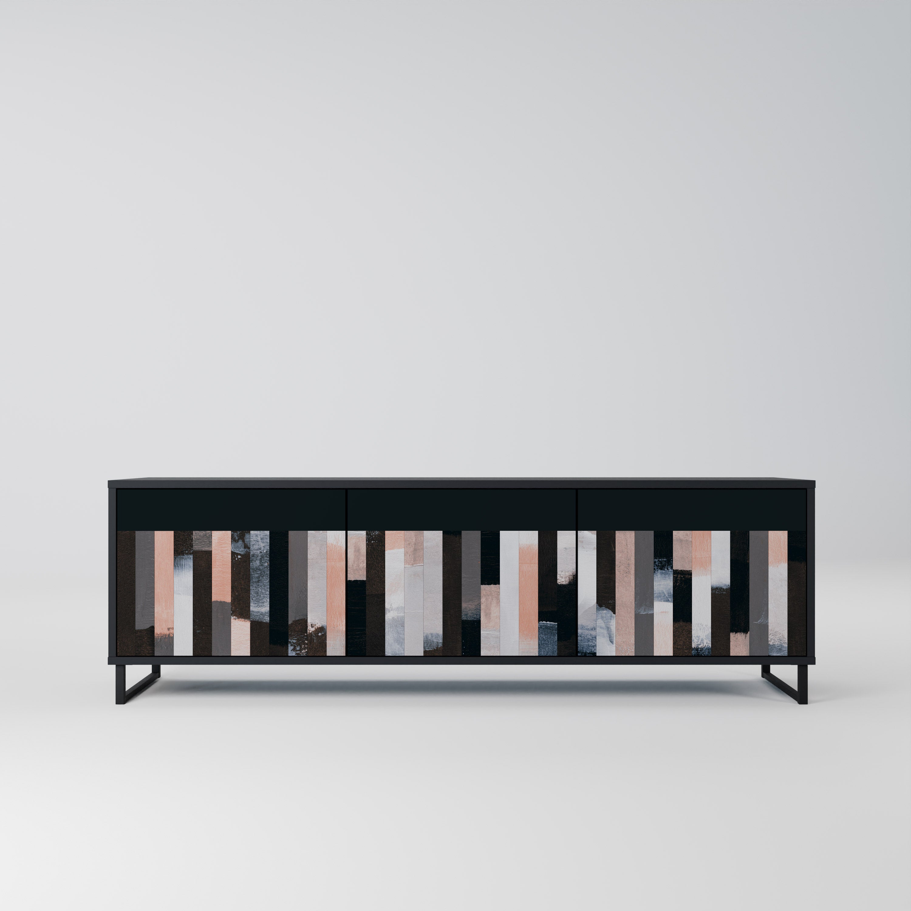 COLLAGE DE RECTÁNGULOS Mueble de TV de 3 puertas en acabado negro