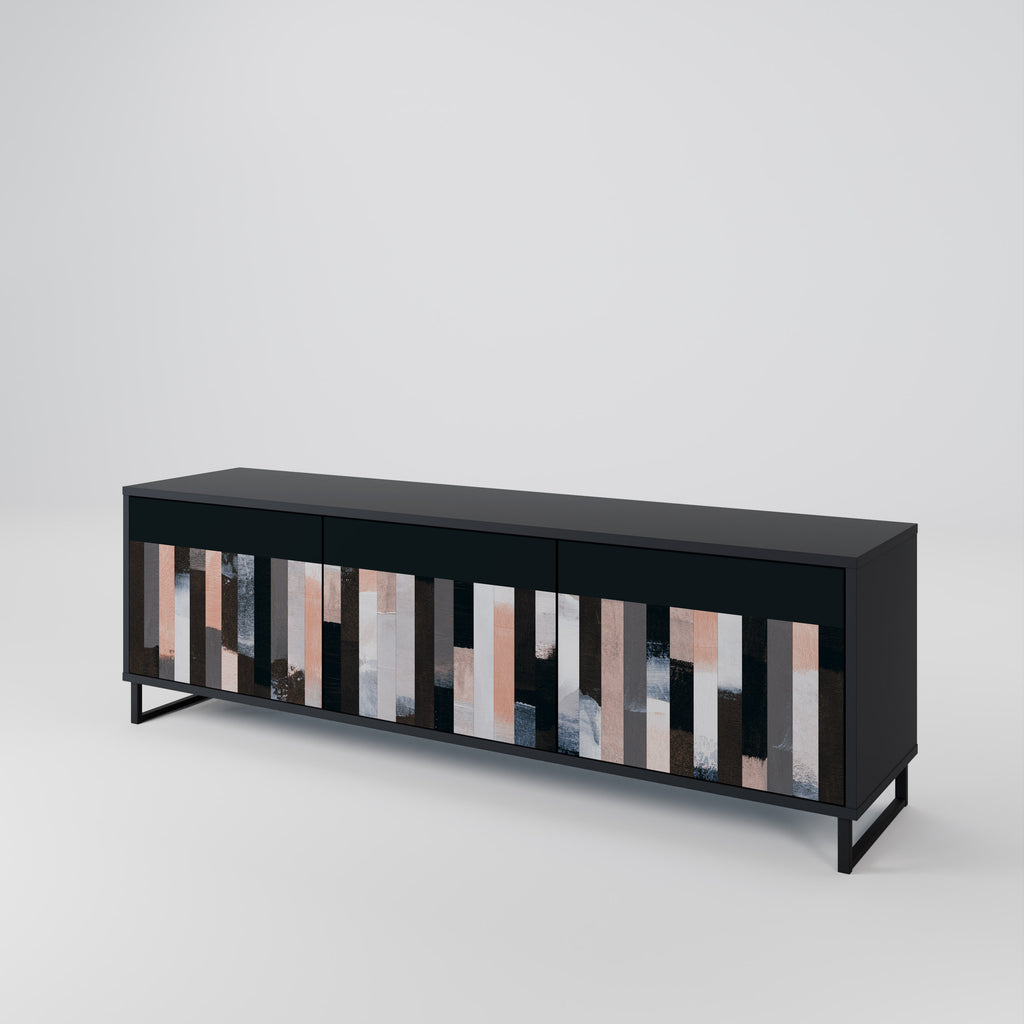 COLLAGE DE RECTÁNGULOS Mueble de TV de 3 puertas en acabado negro