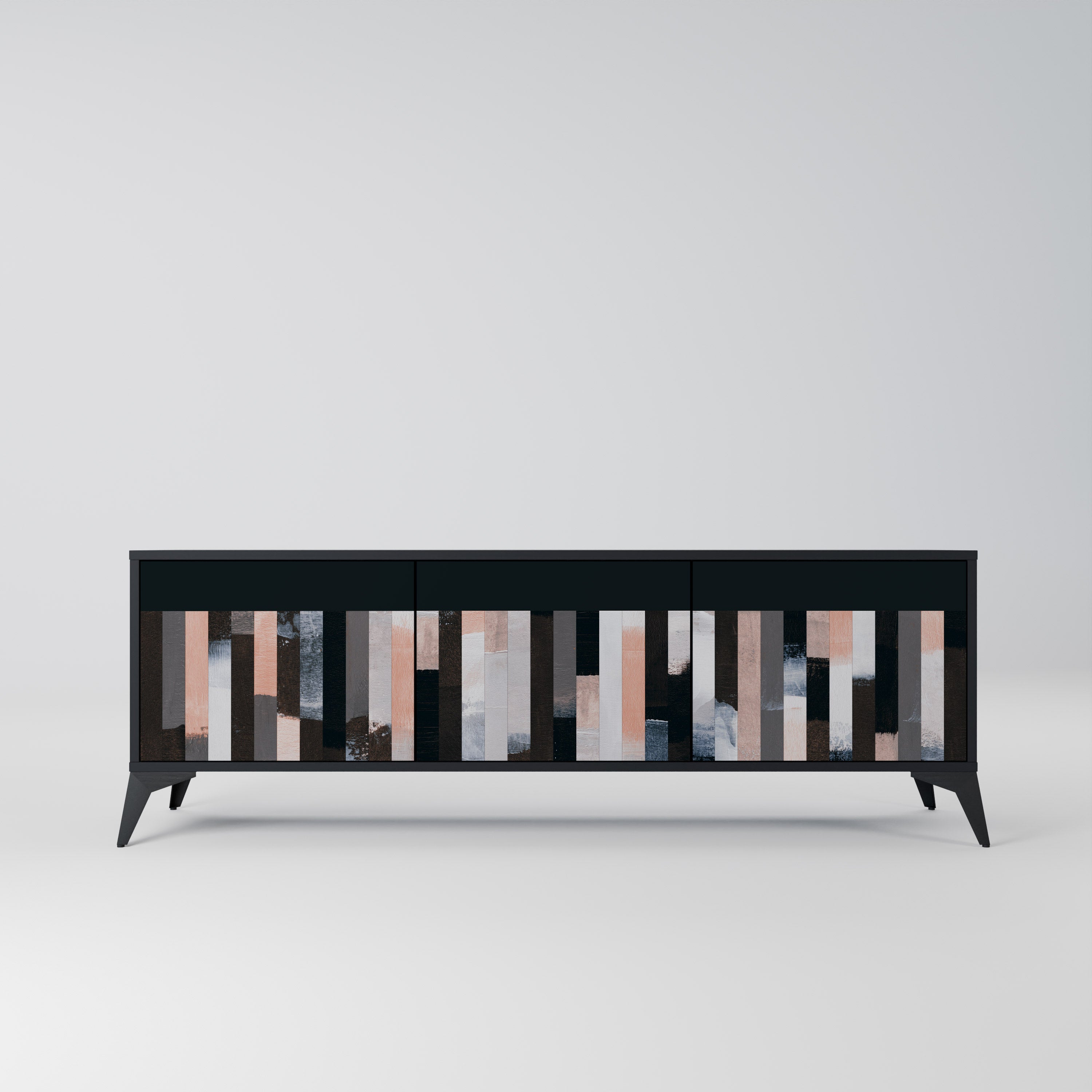 COLLAGE DE RECTÁNGULOS Mueble de TV de 3 puertas en acabado negro