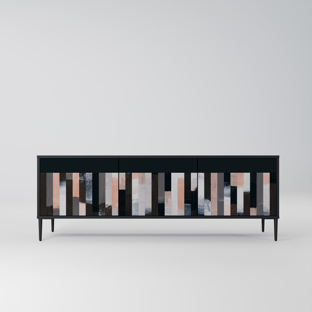 COLLAGE DE RECTÁNGULOS Mueble de TV de 3 puertas en acabado negro
