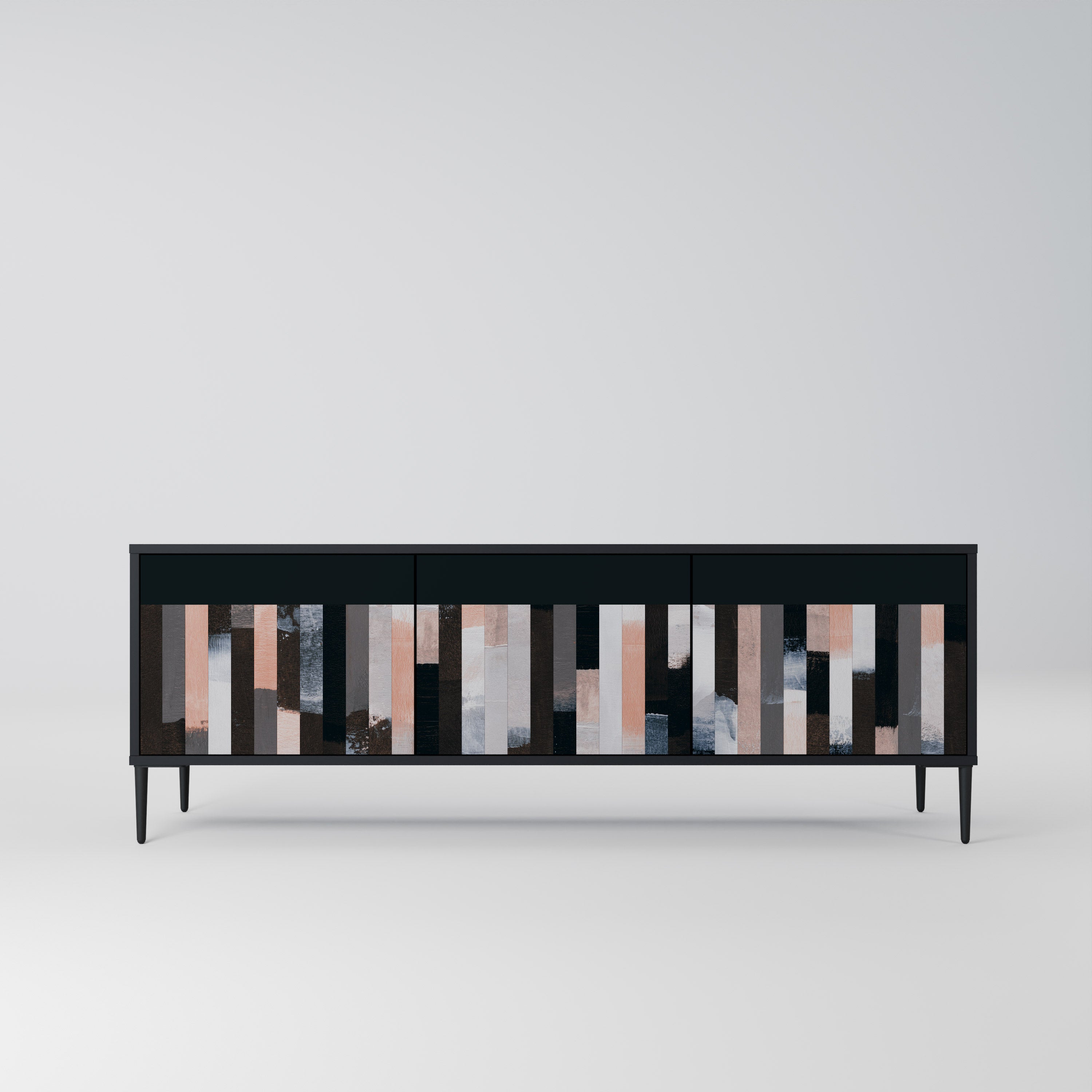COLLAGE DE RECTÁNGULOS Mueble de TV de 3 puertas en acabado negro