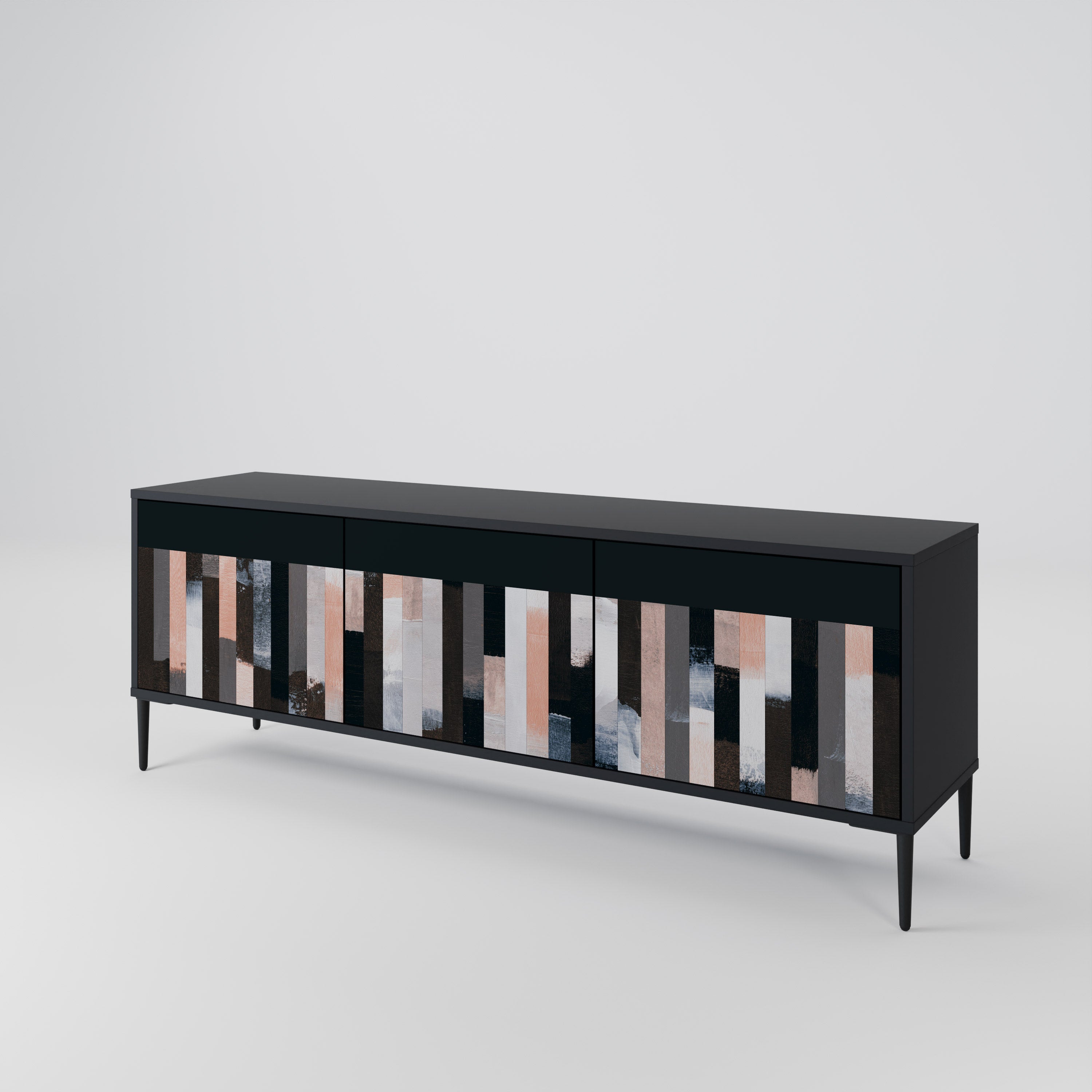 COLLAGE DE RECTÁNGULOS Mueble de TV de 3 puertas en acabado negro