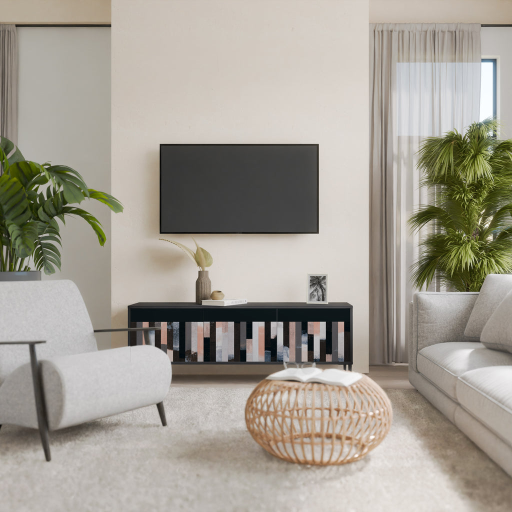 COLLAGE DE RECTÁNGULOS Mueble de TV de 3 puertas en acabado negro