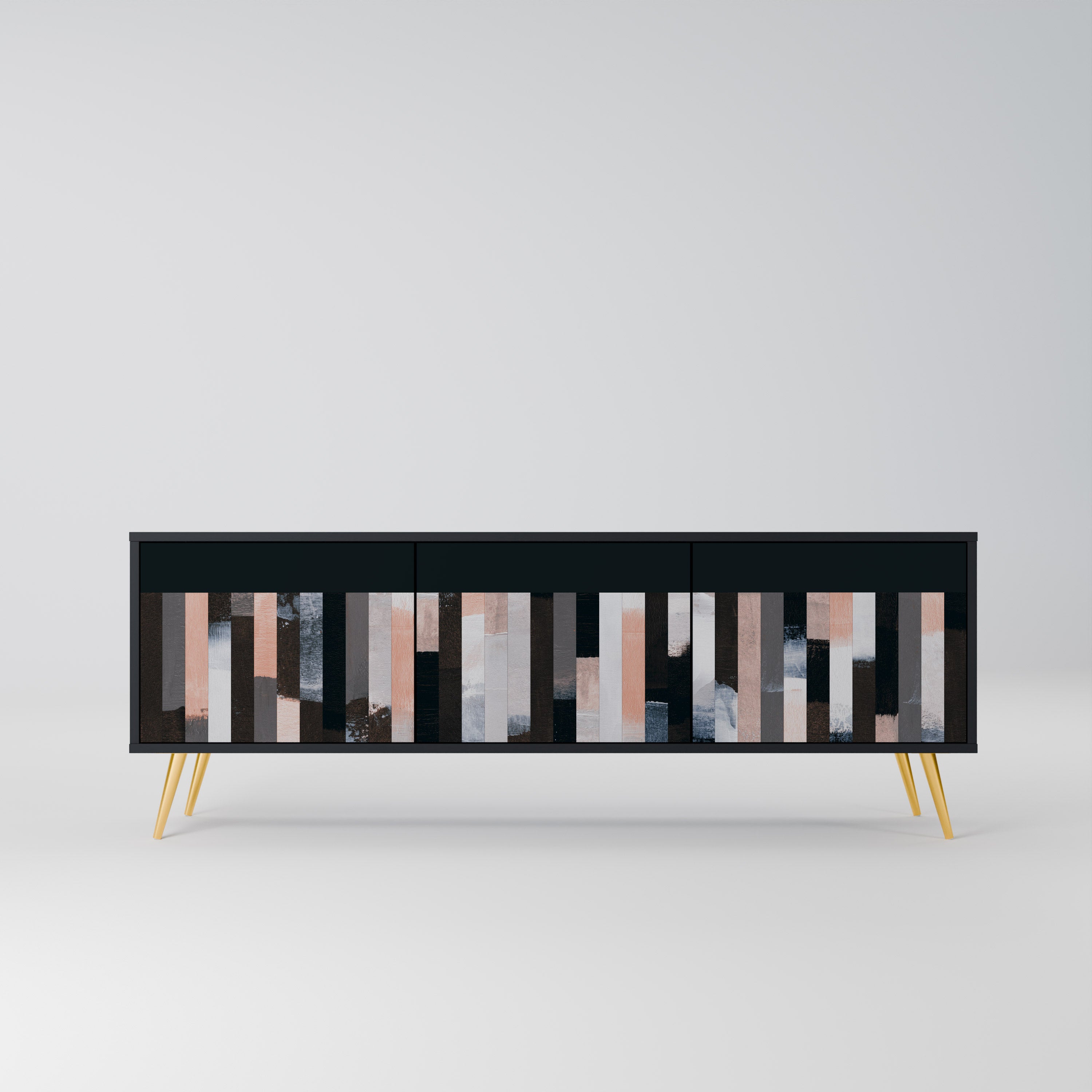 COLLAGE DE RECTÁNGULOS Mueble de TV de 3 puertas en acabado negro