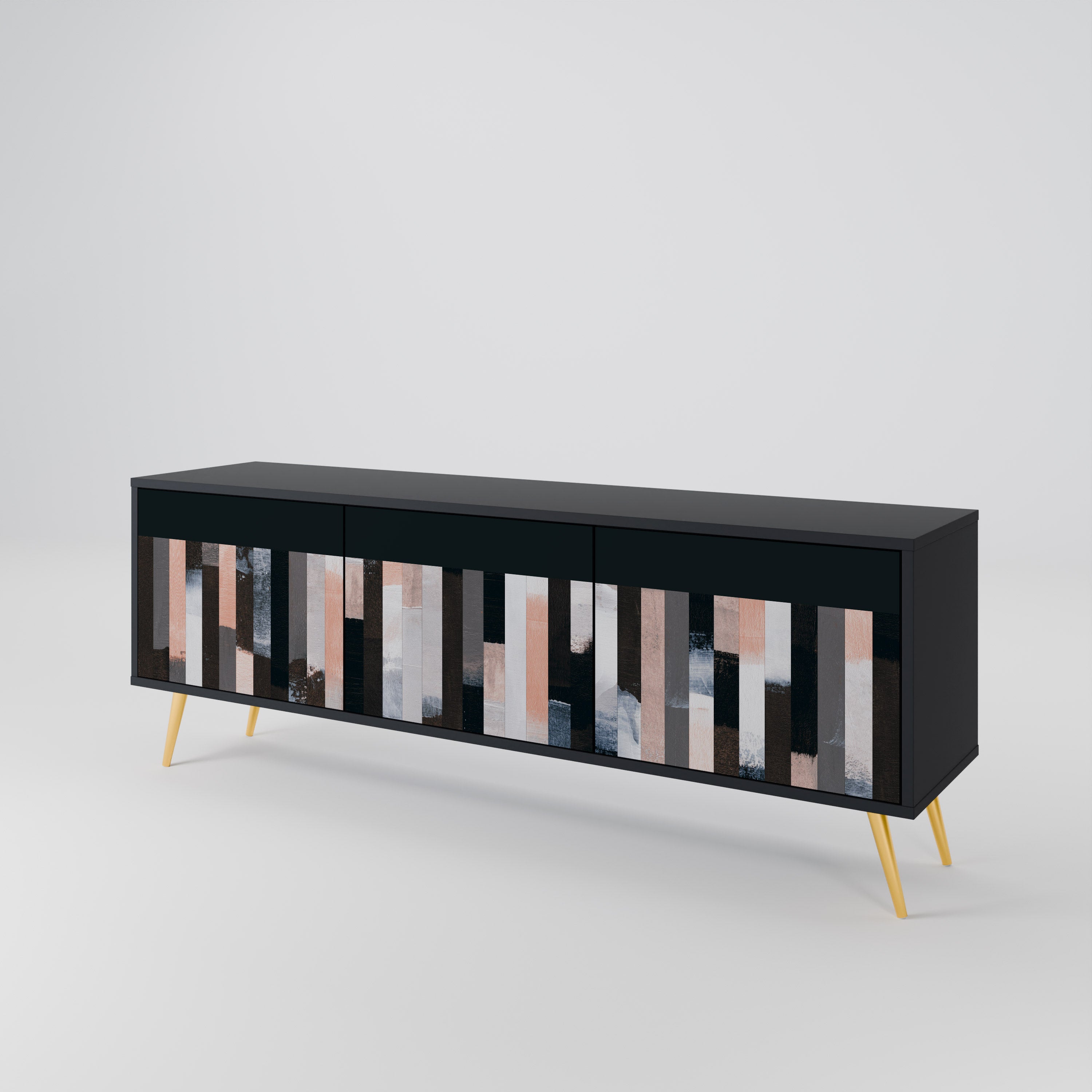 COLLAGE DE RECTÁNGULOS Mueble de TV de 3 puertas en acabado negro
