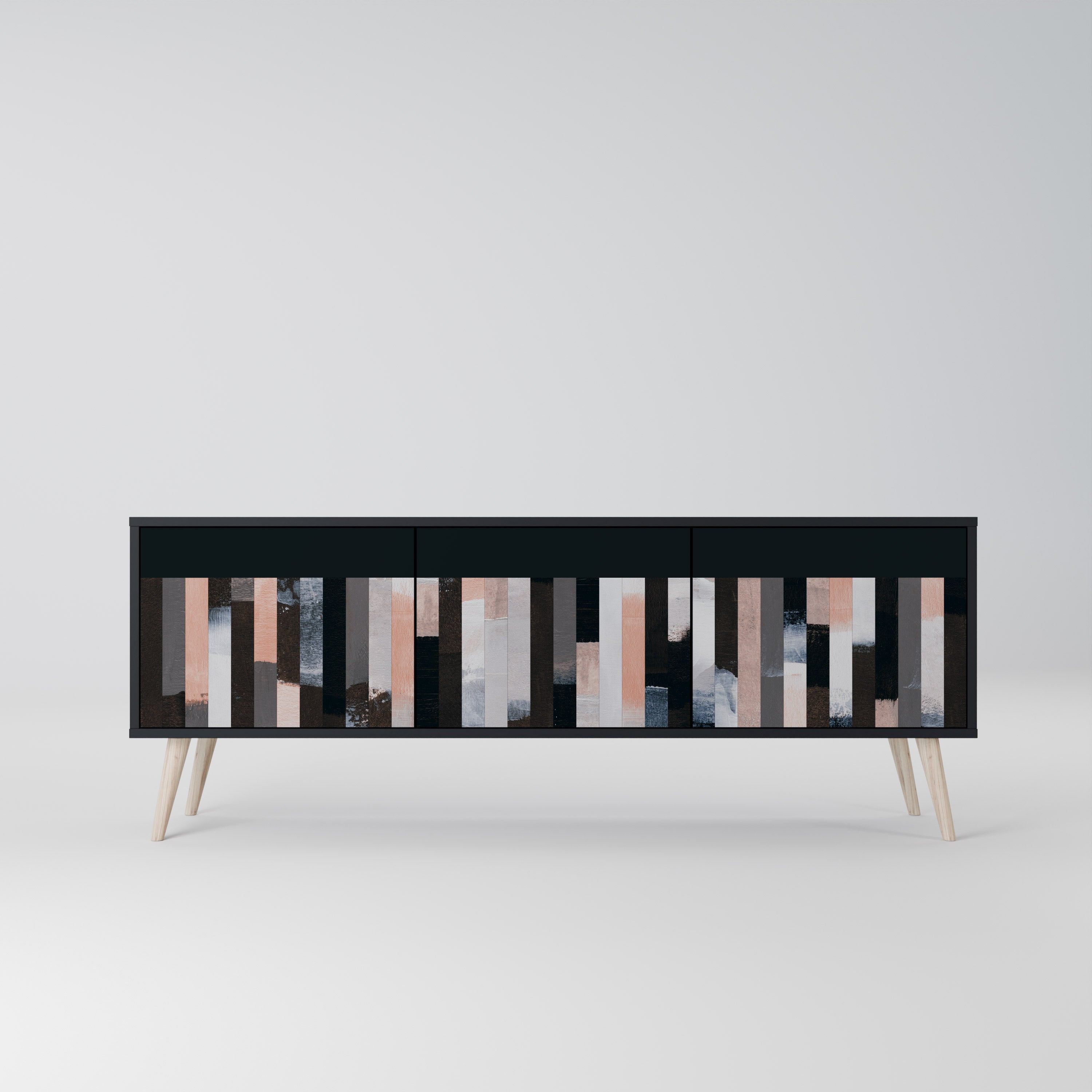 COLLAGE DE RECTÁNGULOS Mueble de TV de 3 puertas en acabado negro