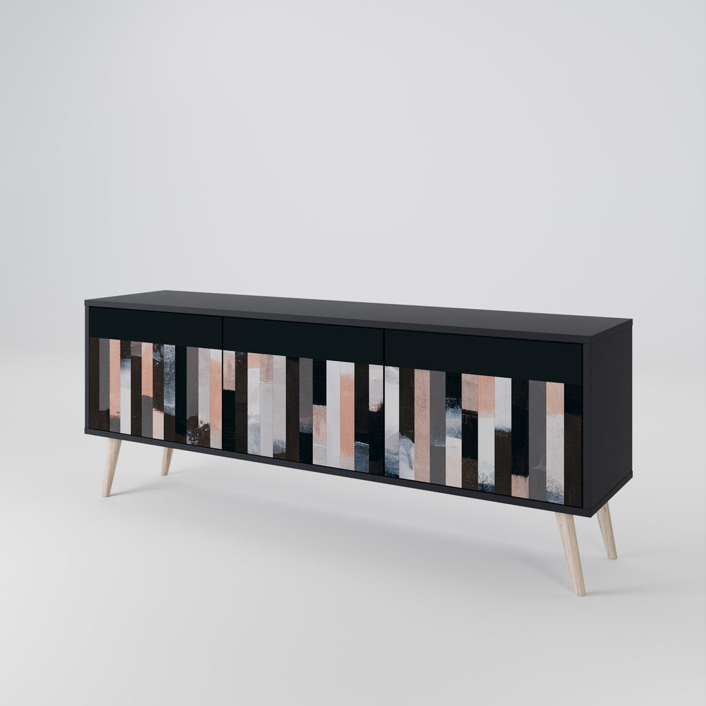 COLLAGE DE RECTÁNGULOS Mueble de TV de 3 puertas en acabado negro