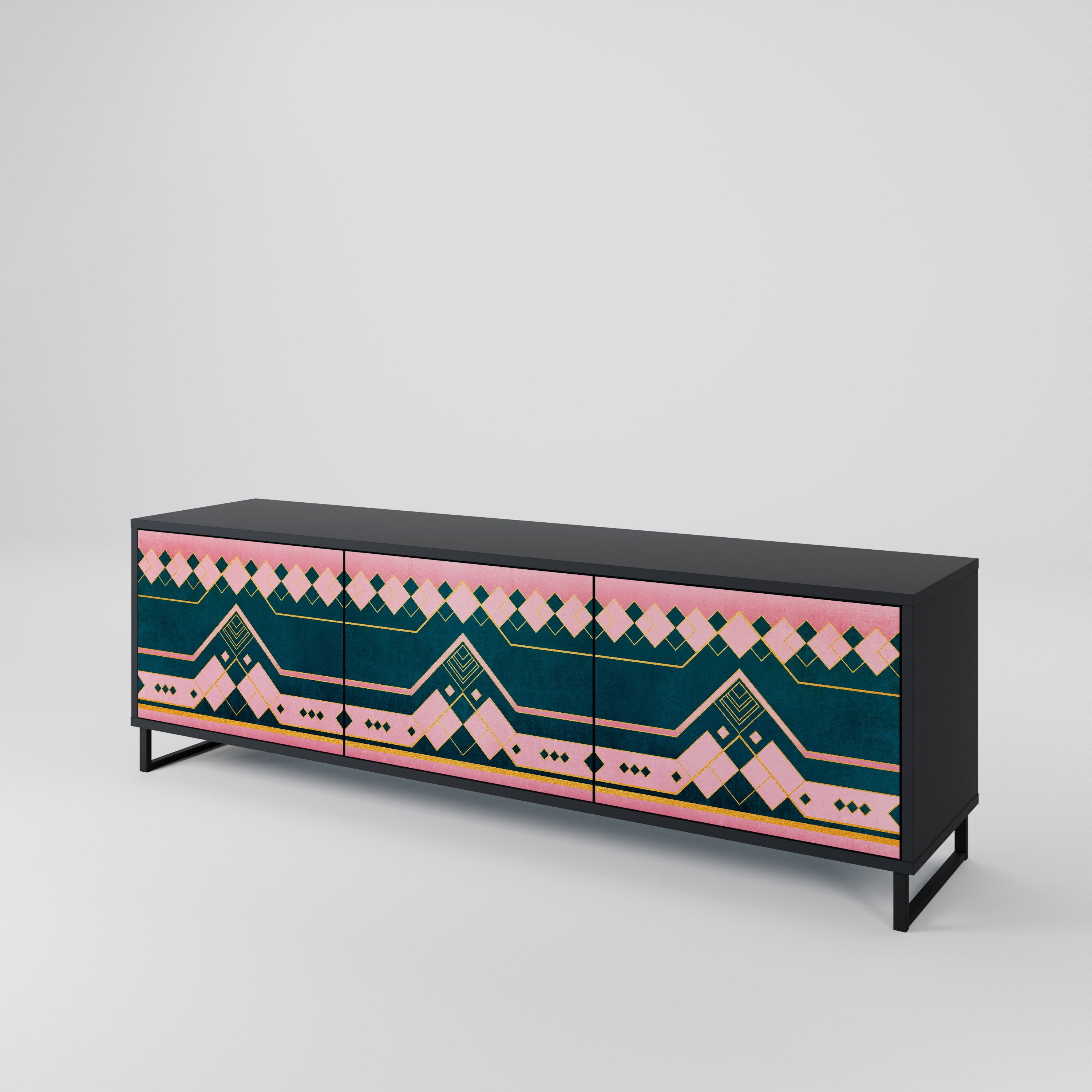 Mueble de TV de 3 puertas ROYAL COMPOSITION en acabado negro
