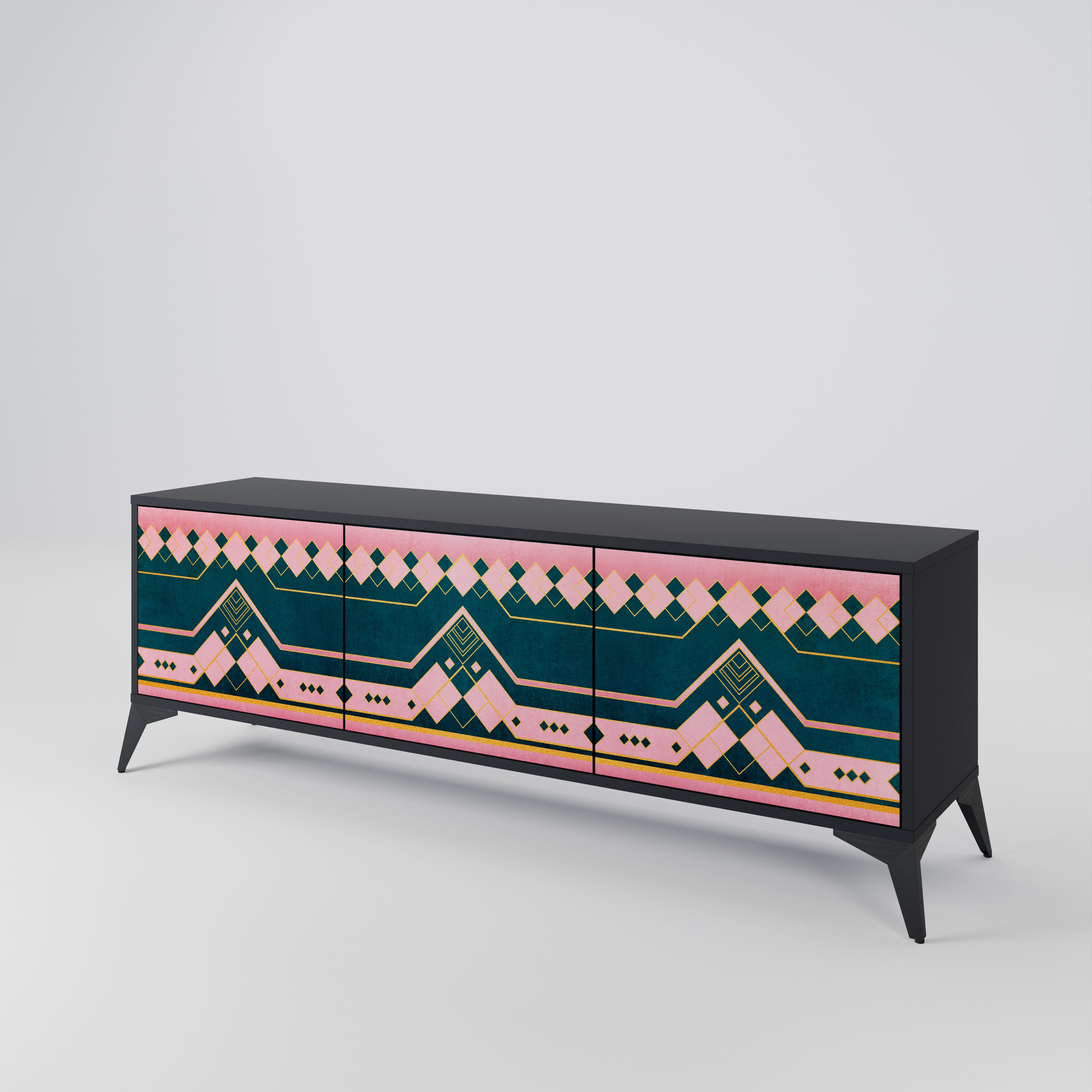 Mueble de TV de 3 puertas ROYAL COMPOSITION en acabado negro