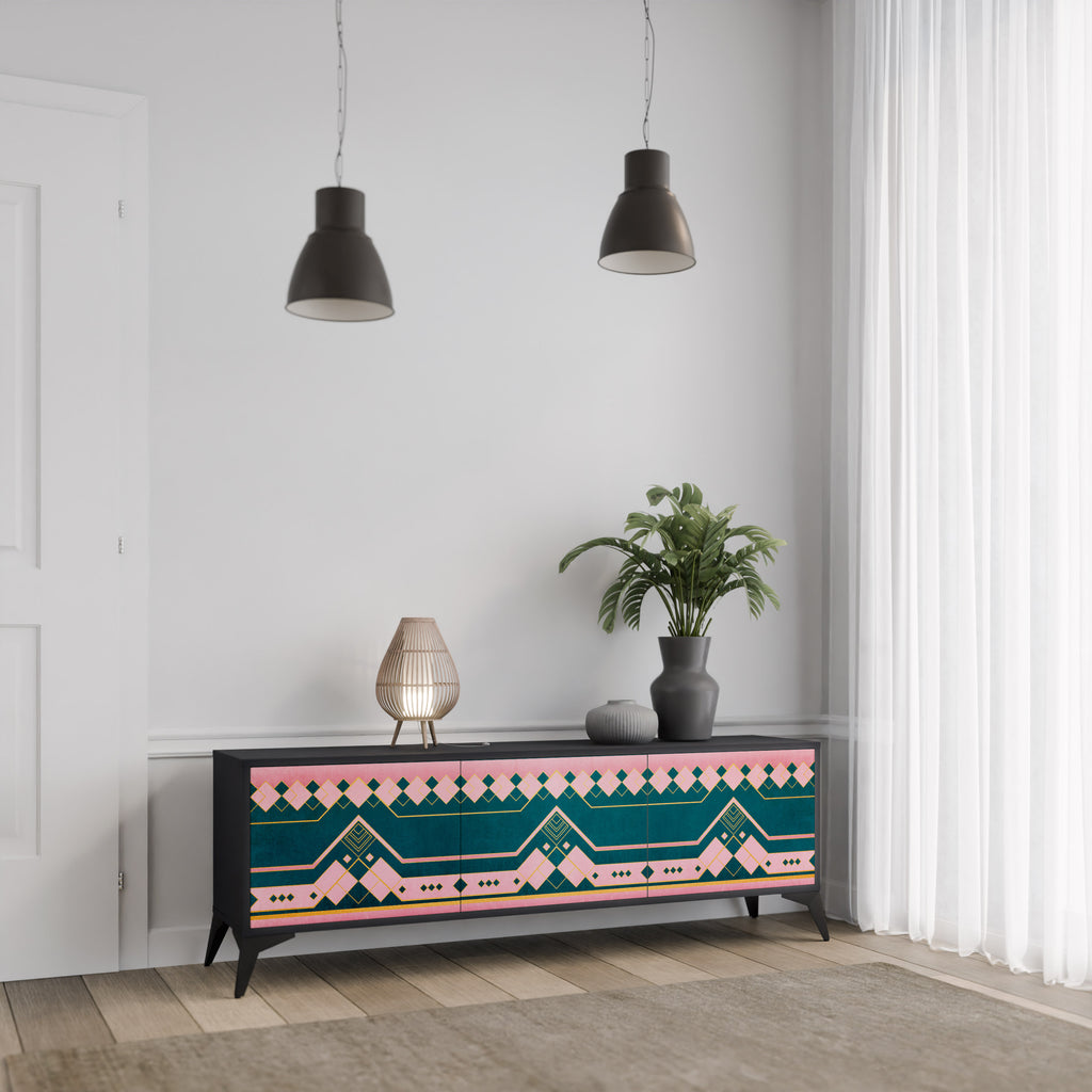 Mueble de TV de 3 puertas ROYAL COMPOSITION en acabado negro