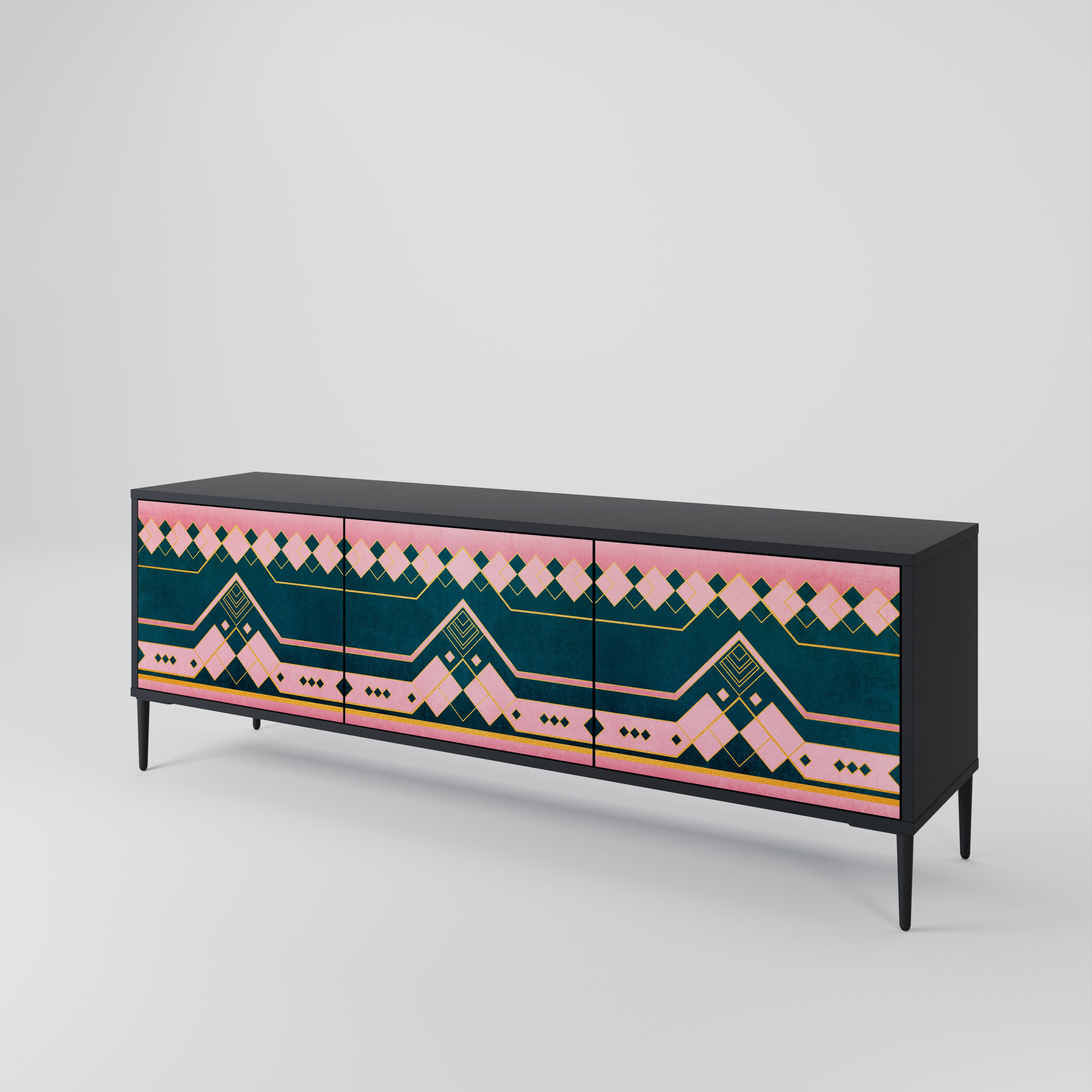 Mueble de TV de 3 puertas ROYAL COMPOSITION en acabado negro