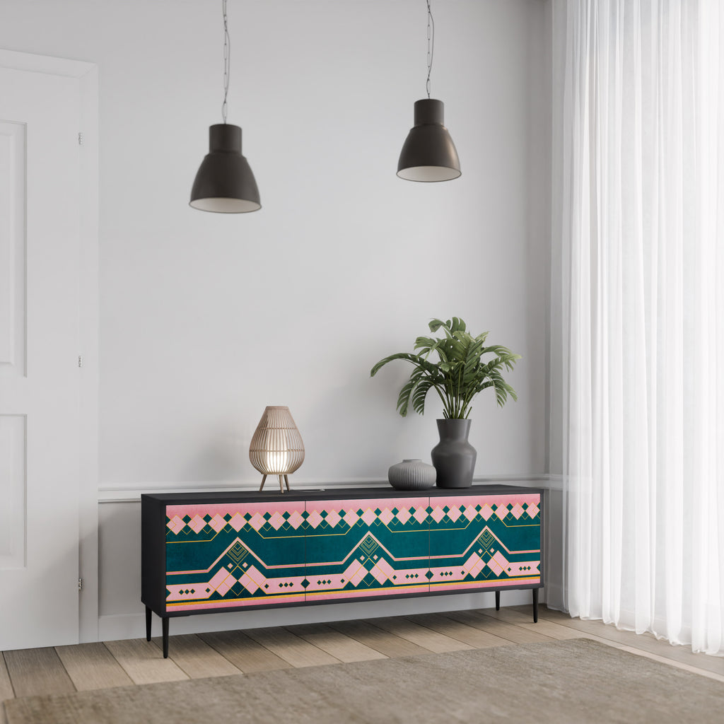 Mueble de TV de 3 puertas ROYAL COMPOSITION en acabado negro
