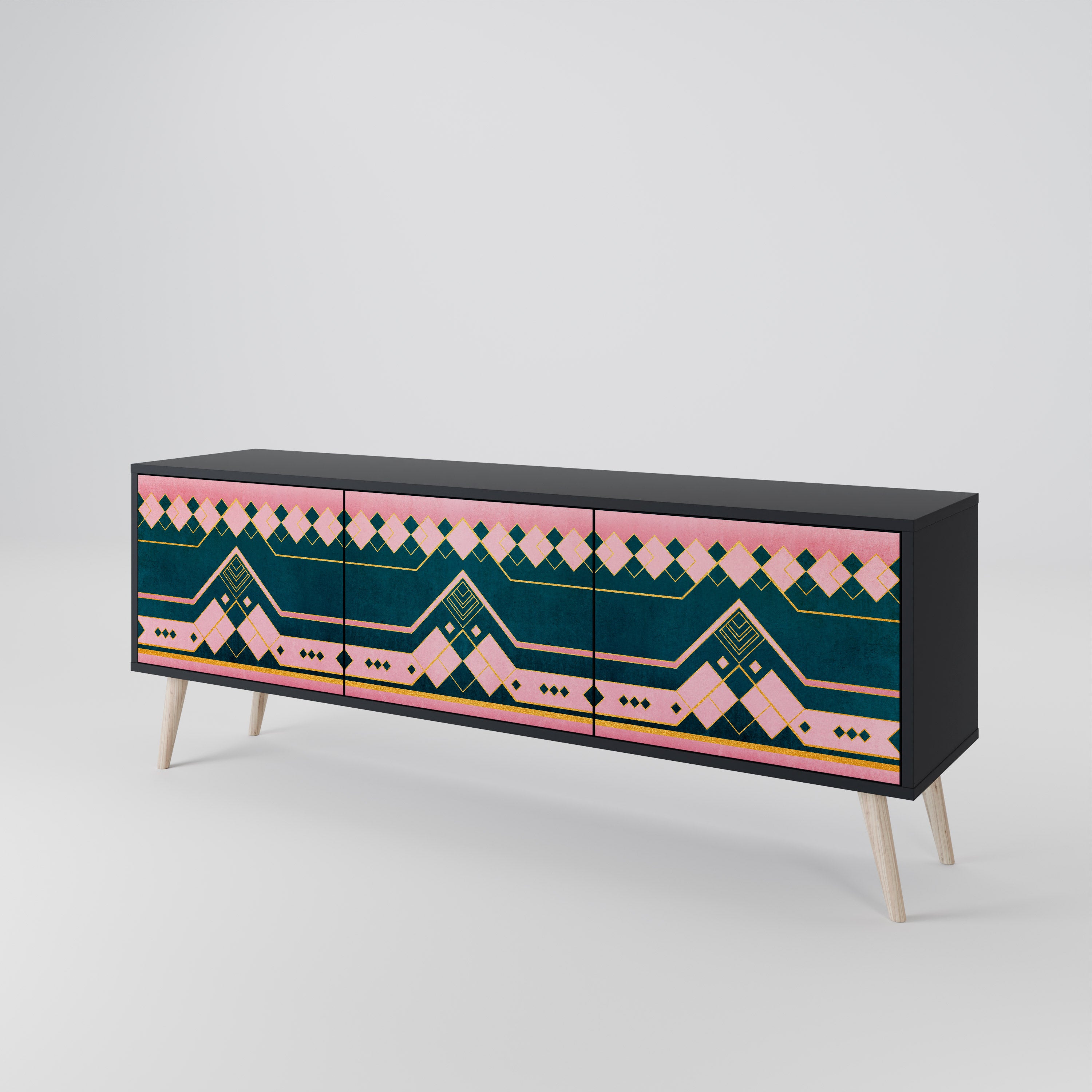 Mueble de TV de 3 puertas ROYAL COMPOSITION en acabado negro