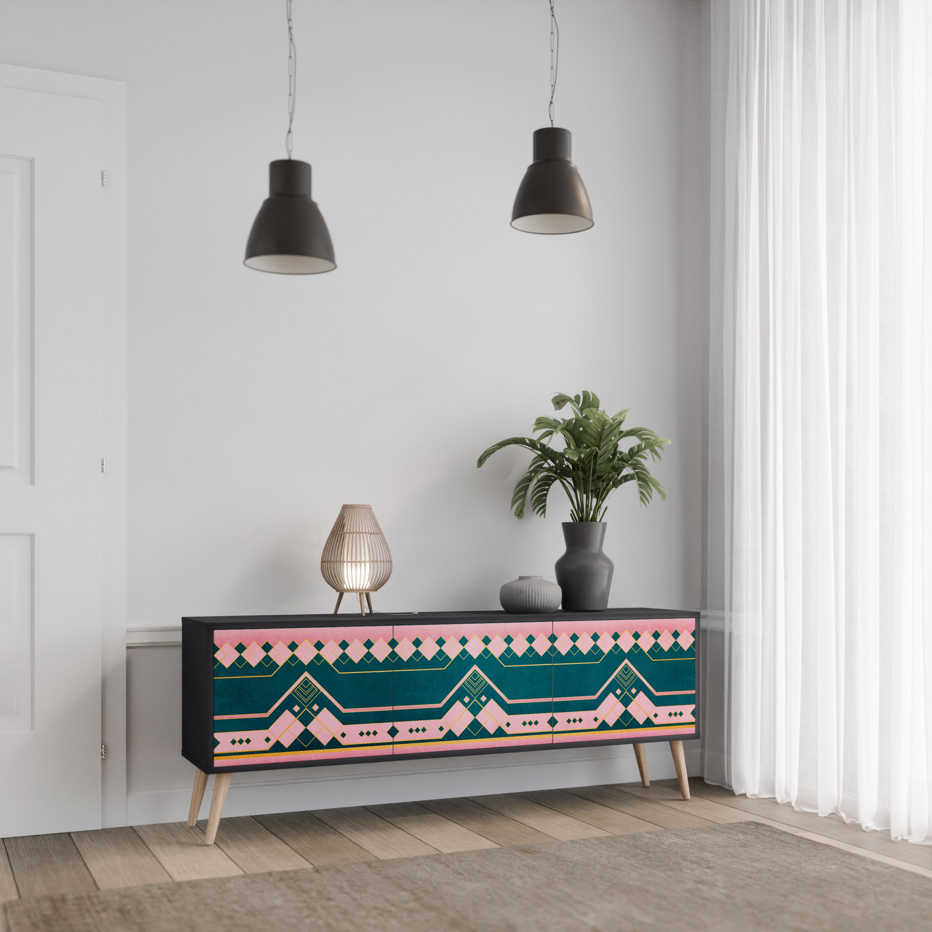 Mueble de TV de 3 puertas ROYAL COMPOSITION en acabado negro