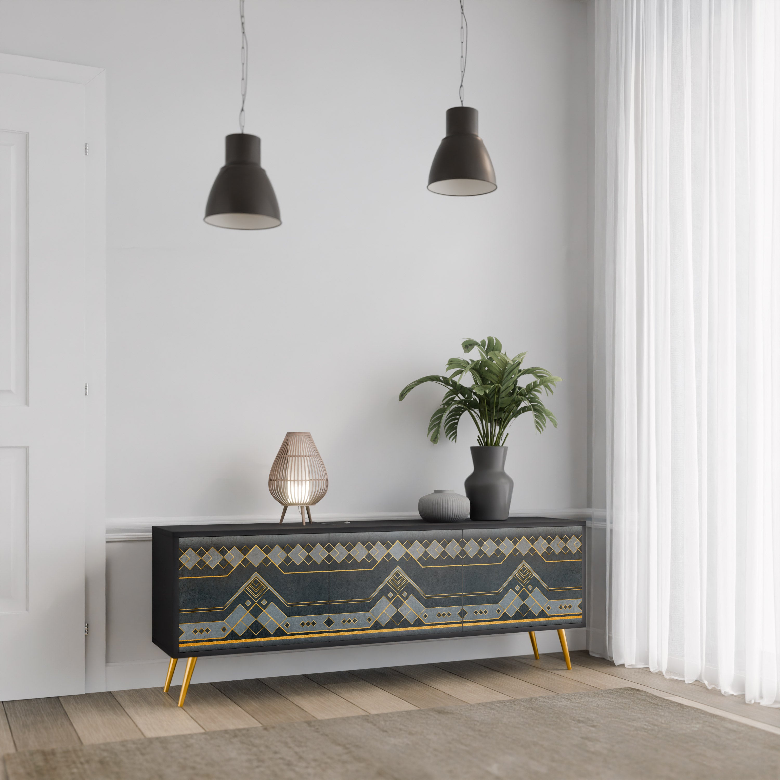 Mueble de TV de 3 puertas ROYAL ORDINARINESS en acabado negro