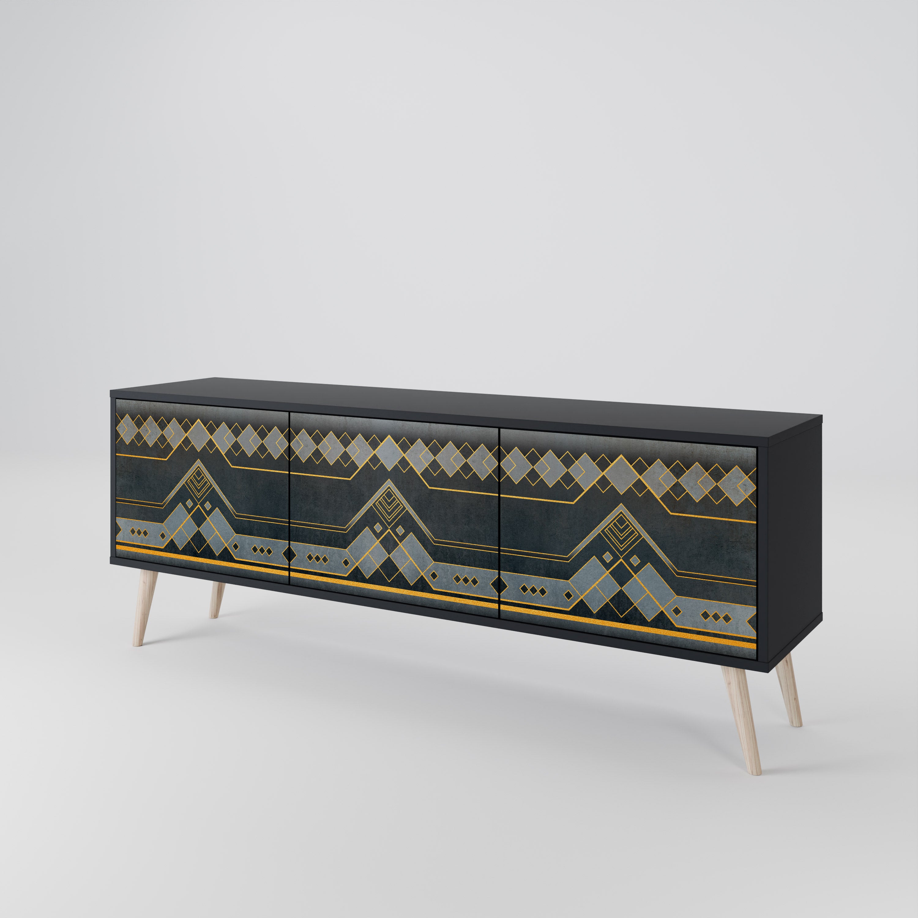 Mueble de TV de 3 puertas ROYAL ORDINARINESS en acabado negro