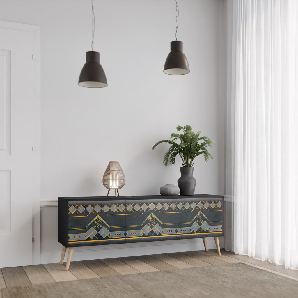 Mueble de TV de 3 puertas ROYAL ORDINARINESS en acabado negro