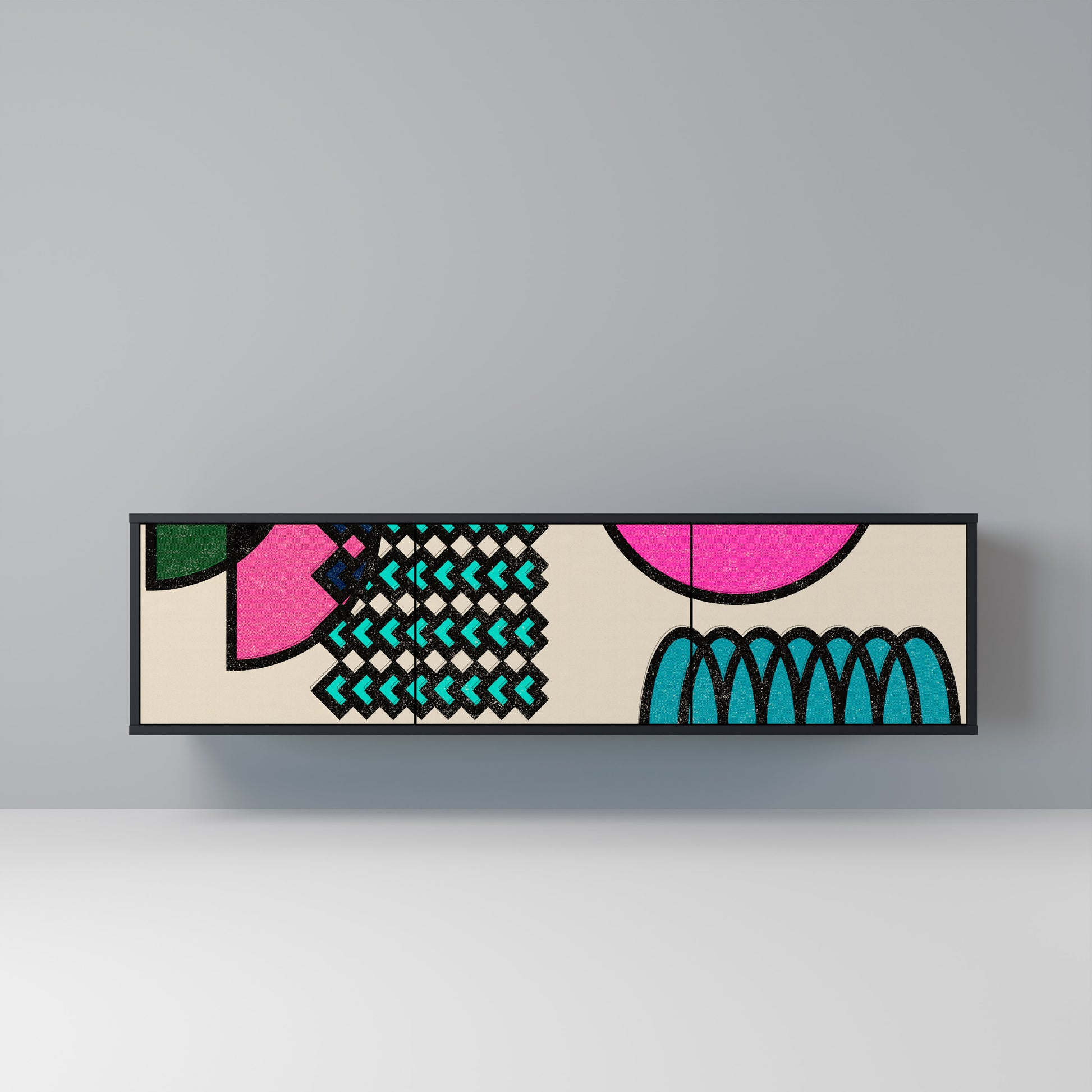 Mueble de TV GEOMETRIC RHAPSODY de 3 puertas con acabado negro