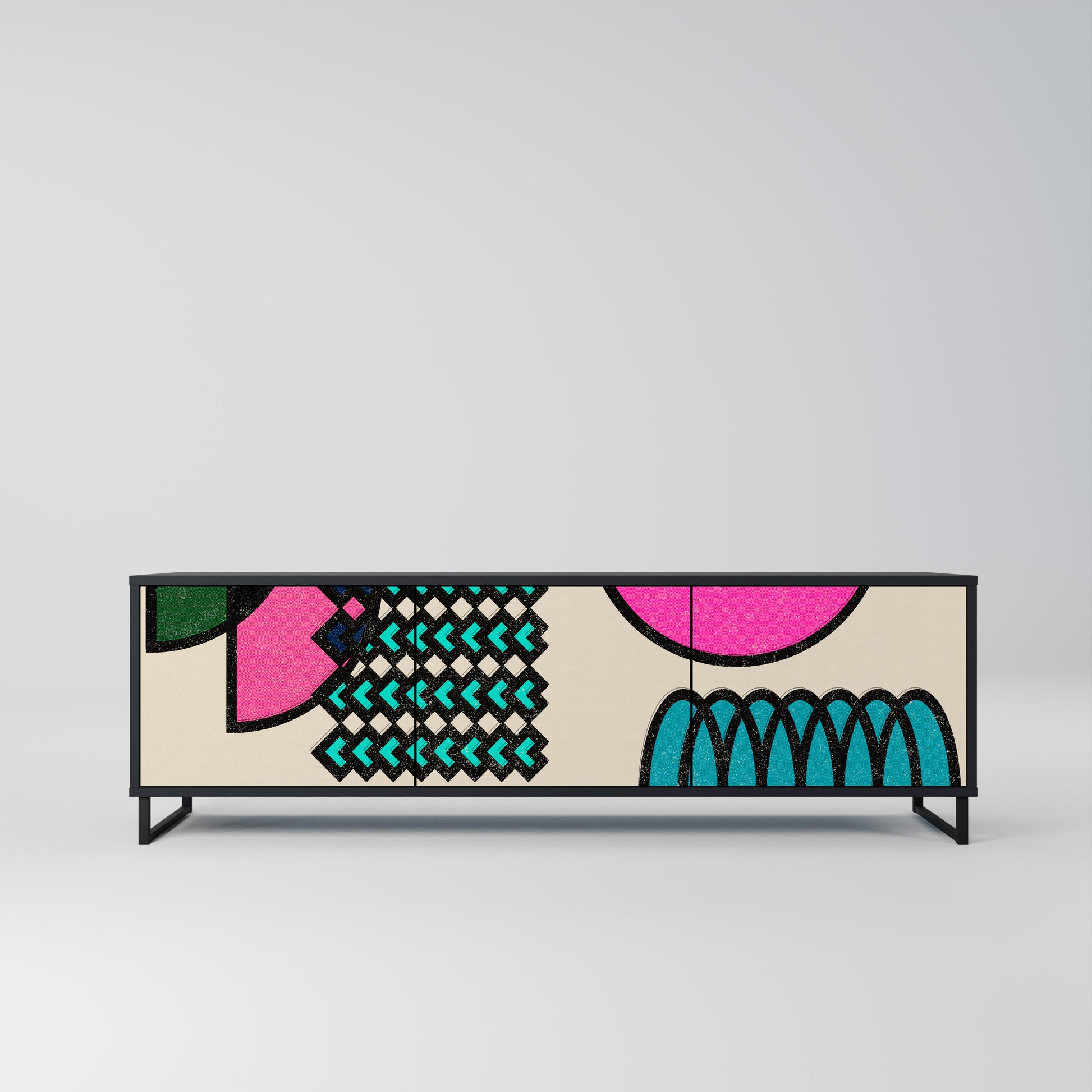 Mueble de TV GEOMETRIC RHAPSODY de 3 puertas con acabado negro