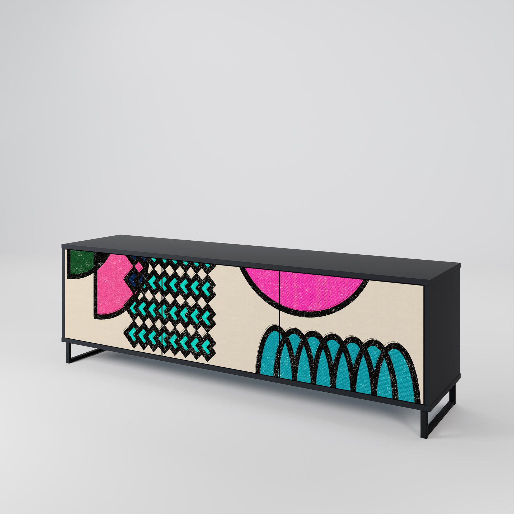 Mueble de TV GEOMETRIC RHAPSODY de 3 puertas con acabado negro