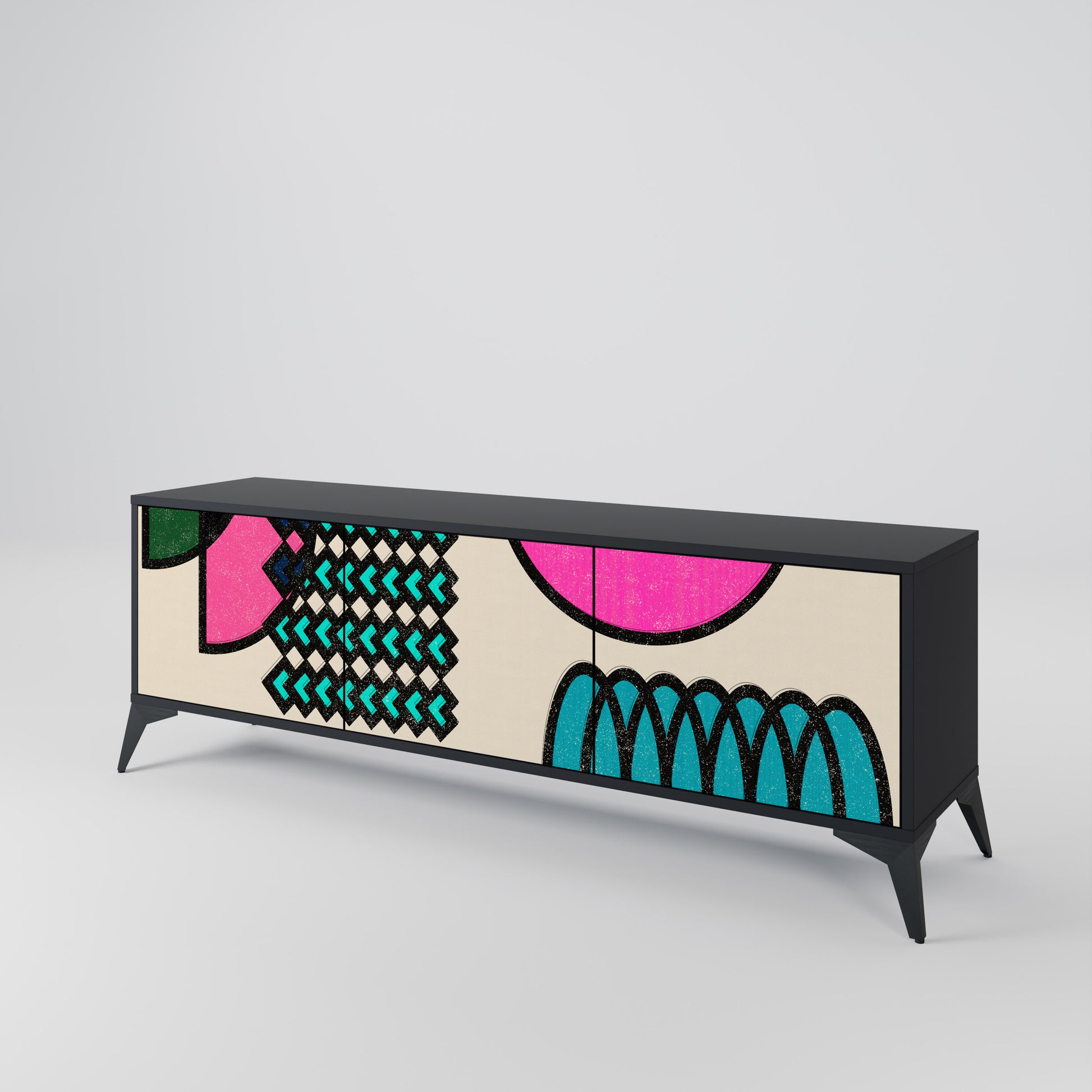 Mueble de TV GEOMETRIC RHAPSODY de 3 puertas con acabado negro