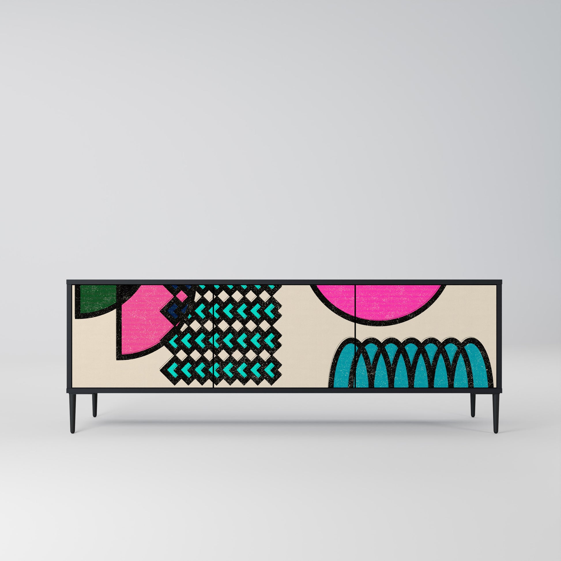 Mueble de TV GEOMETRIC RHAPSODY de 3 puertas con acabado negro