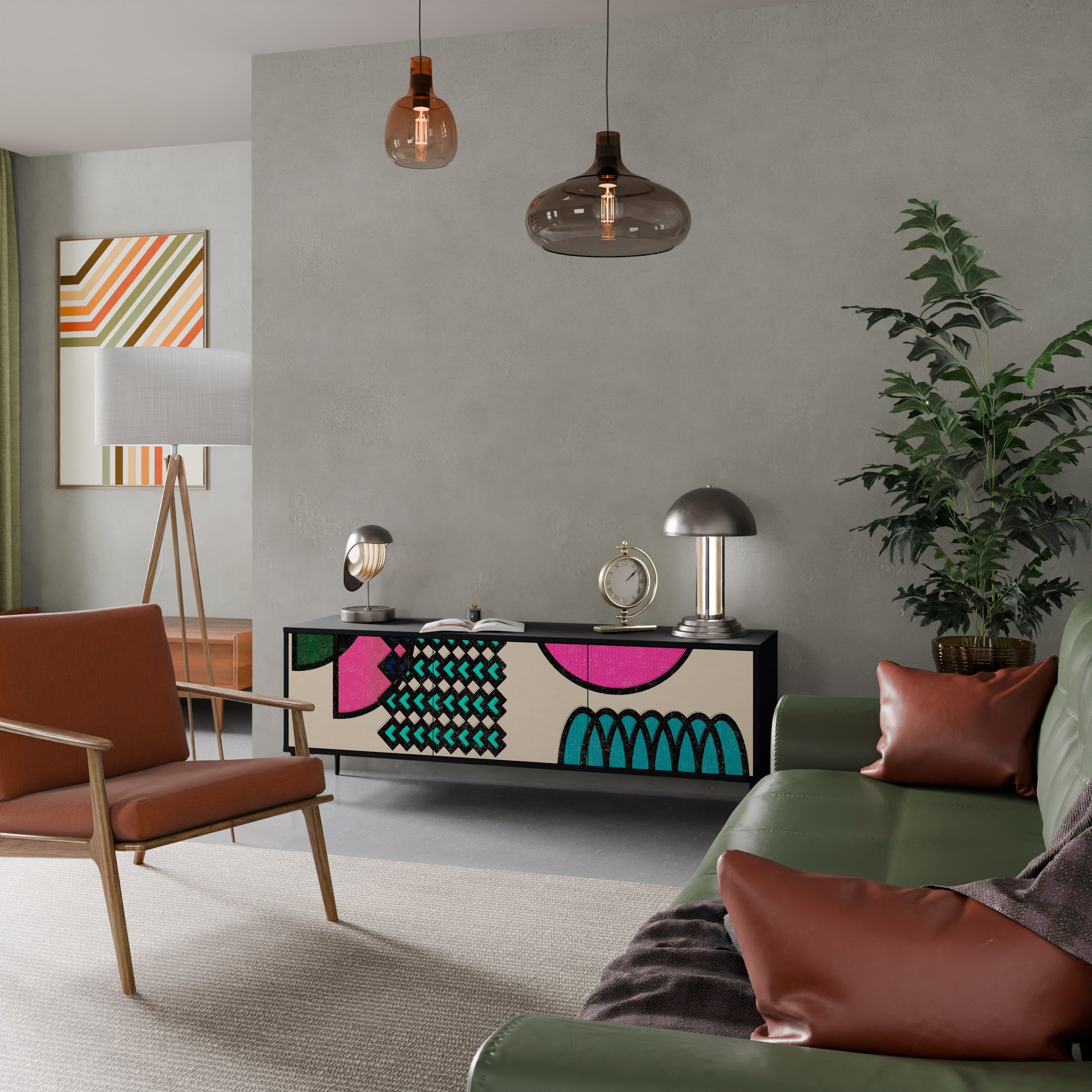 Mueble de TV GEOMETRIC RHAPSODY de 3 puertas con acabado negro