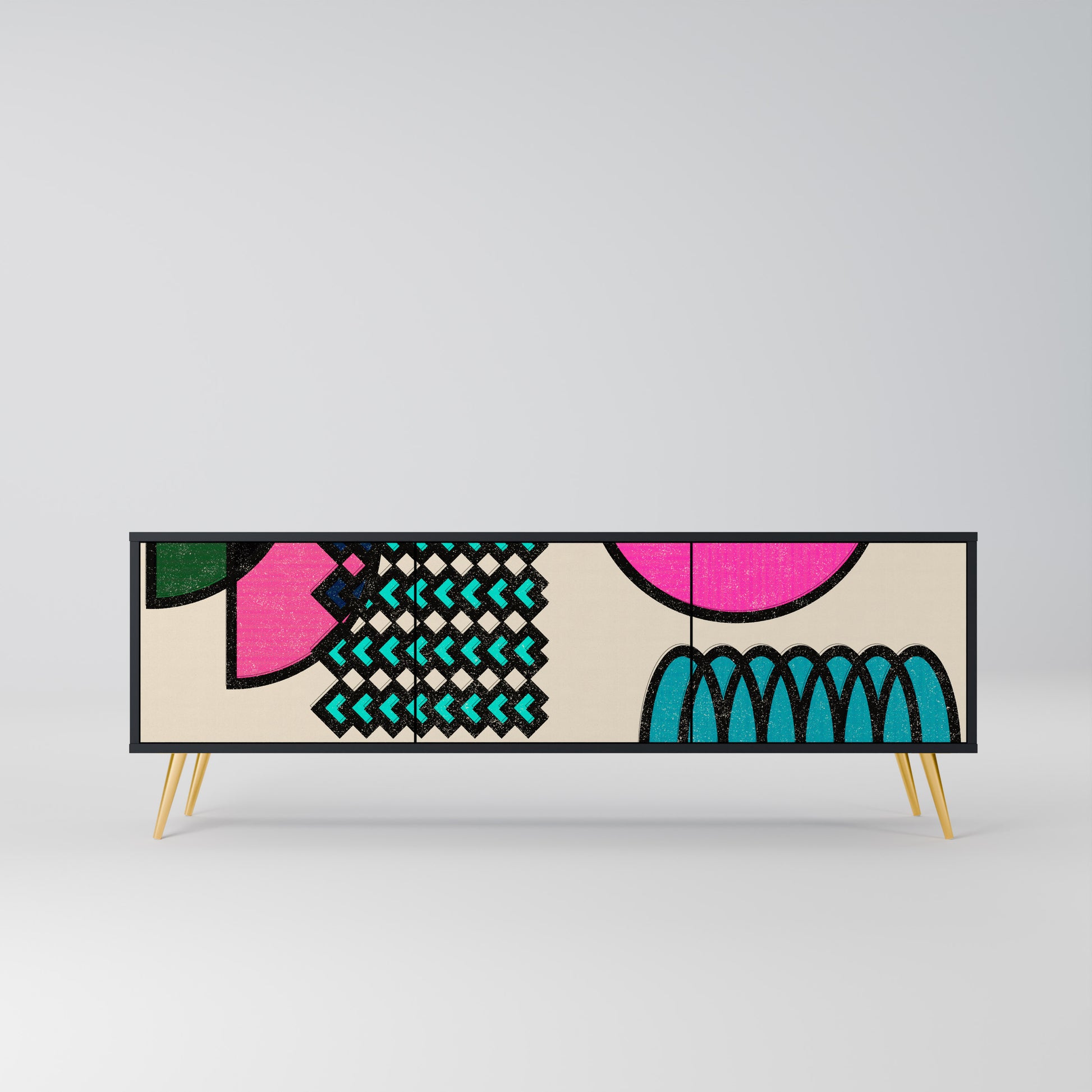 Mueble de TV GEOMETRIC RHAPSODY de 3 puertas con acabado negro