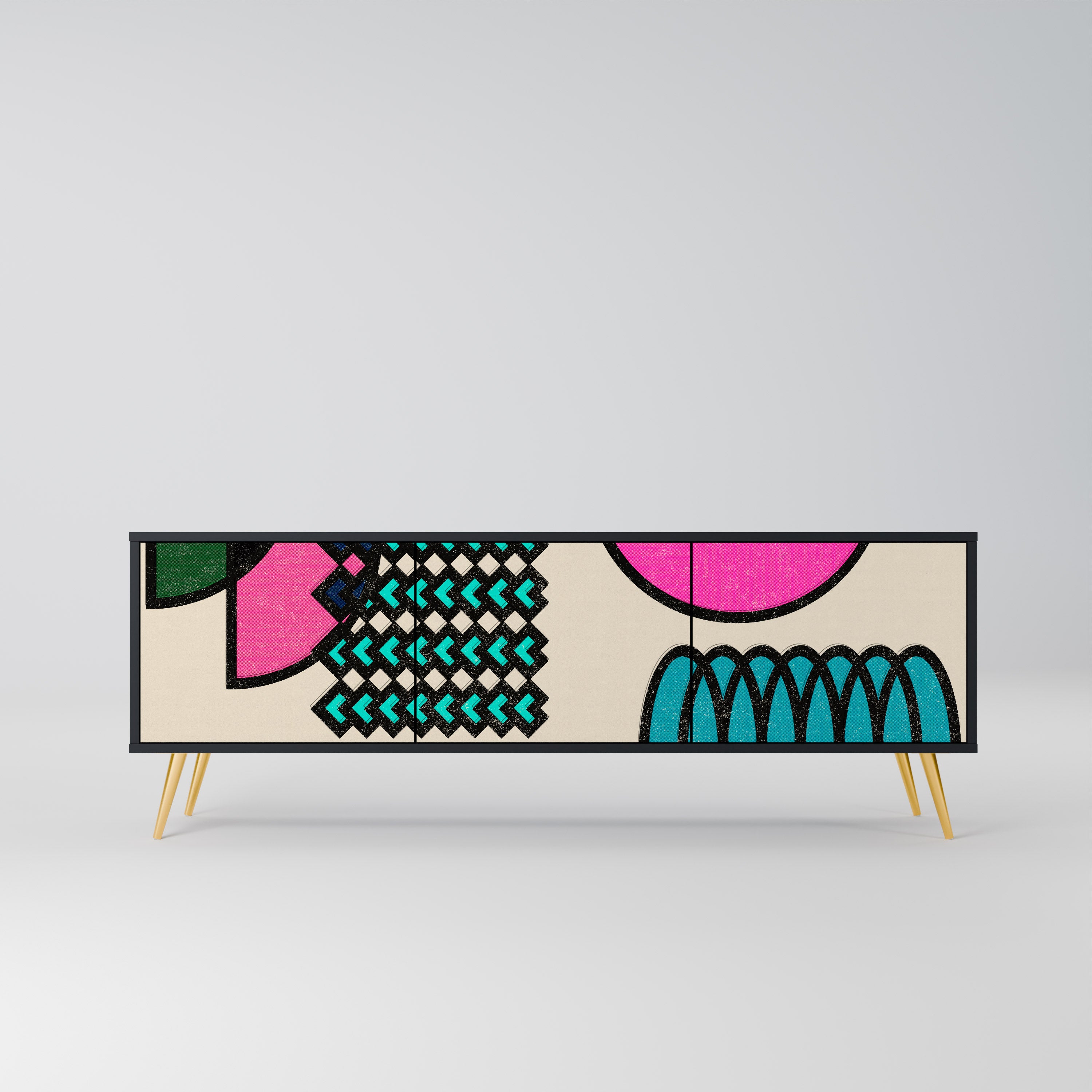 Mueble de TV GEOMETRIC RHAPSODY de 3 puertas con acabado negro