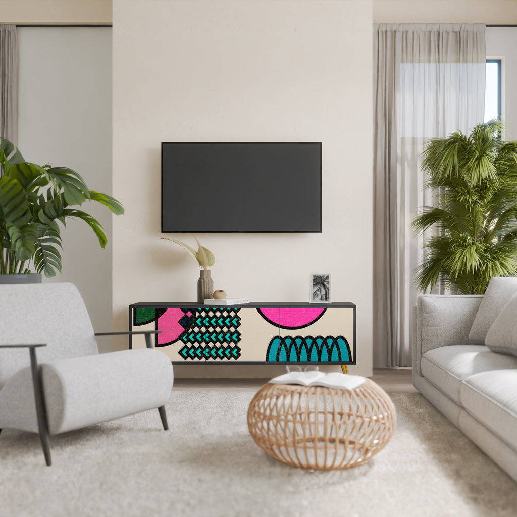 Mueble de TV GEOMETRIC RHAPSODY de 3 puertas con acabado negro
